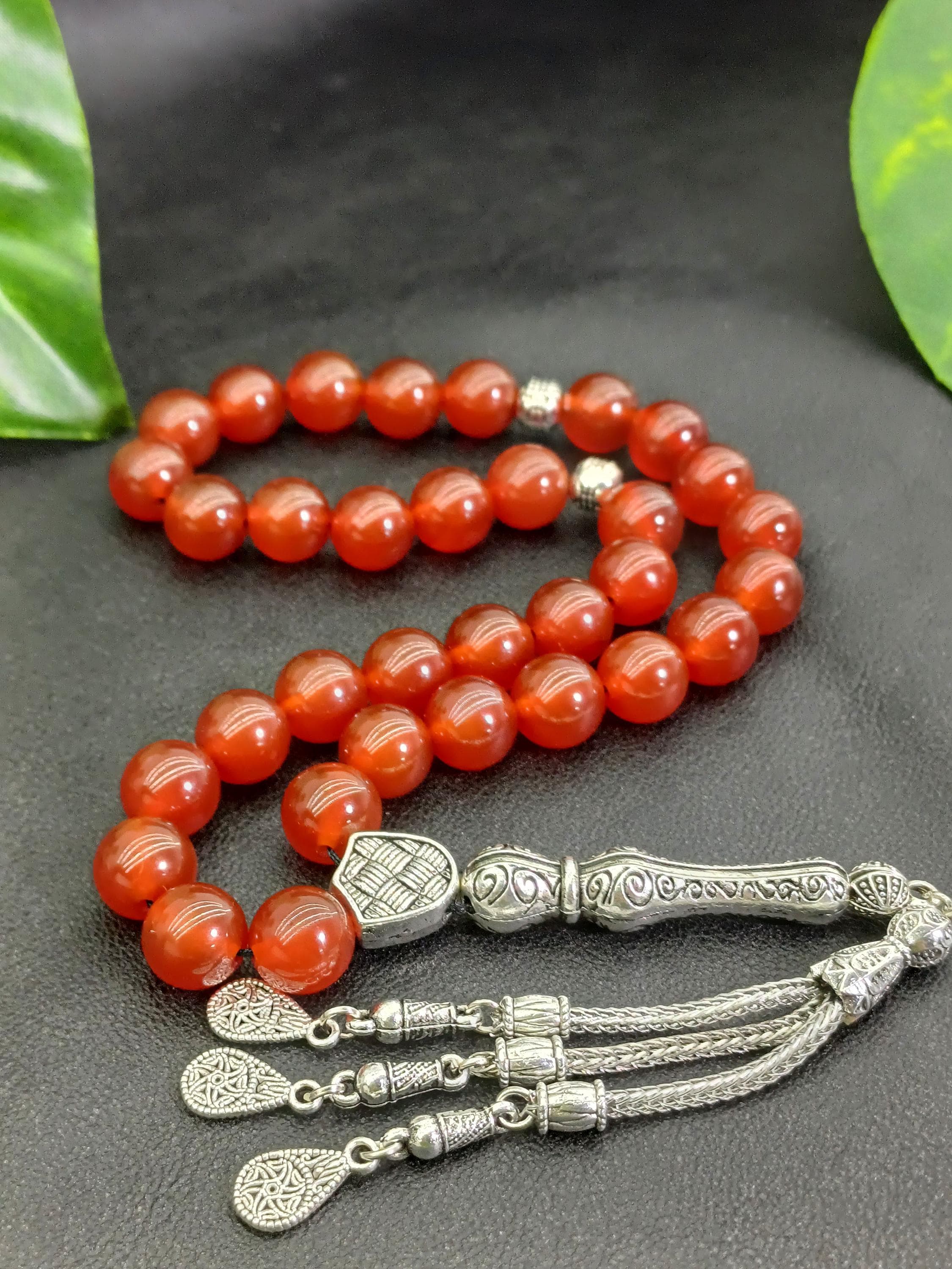 Luxury Carnelian Agate Prayer Beads: 10 mm Yemen Aqeeq Tasbih, Certificate of Authenticity Included - image 3