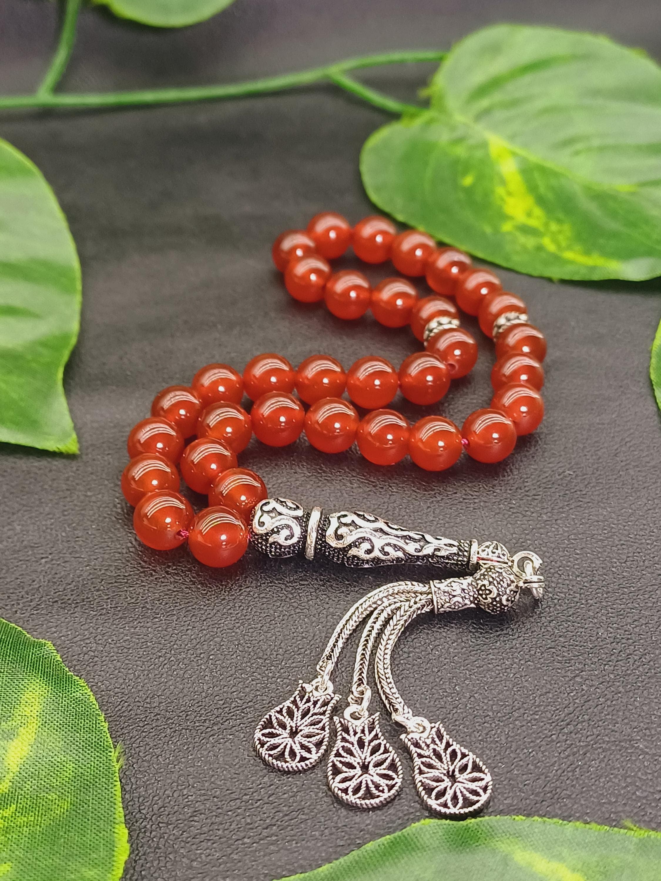 925 Silver Yemen Agate Tasbih: 33-Bead Carnelian Aqeeq Misbaha - image 4
