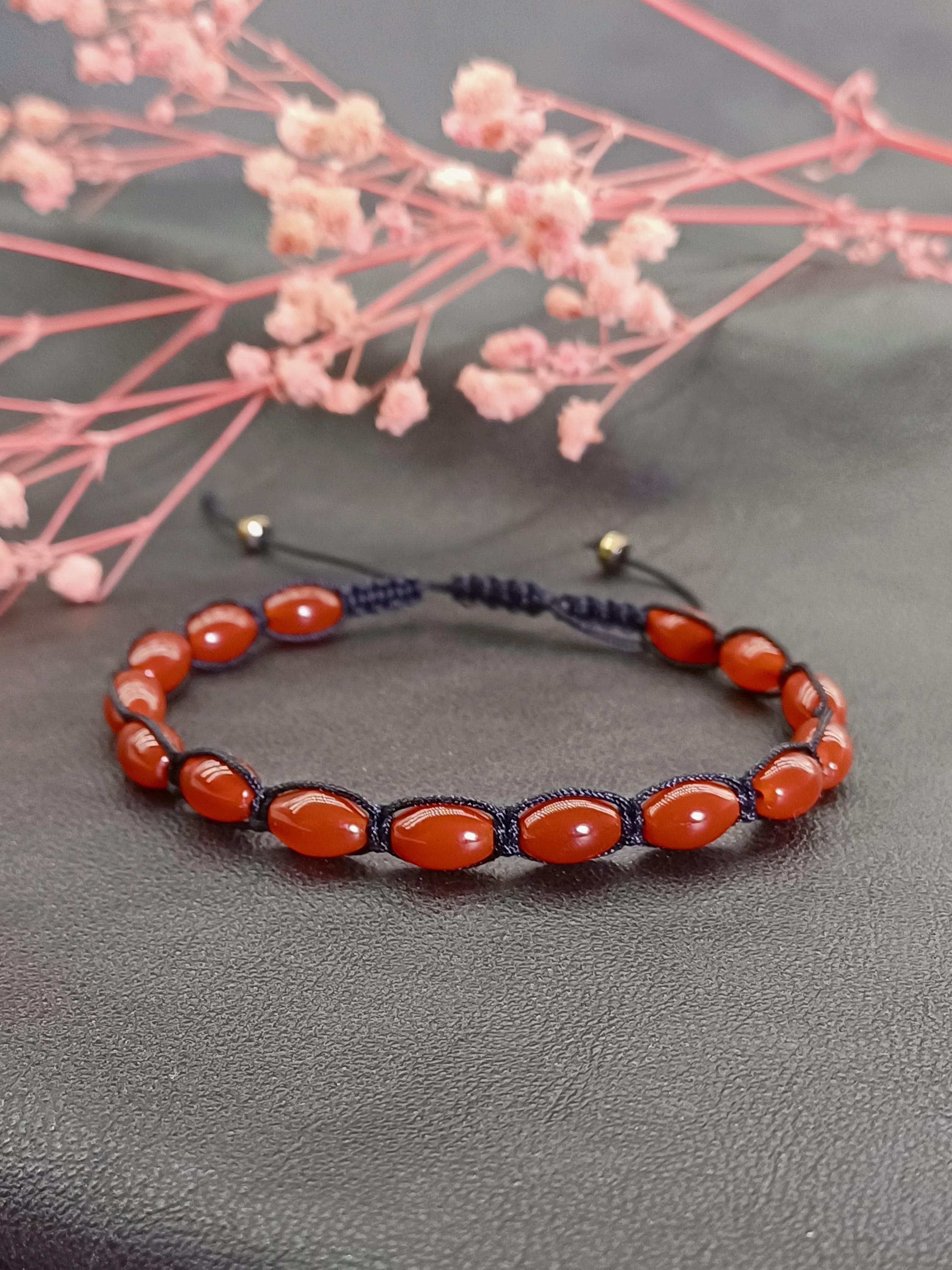 Carnelian Men Bracelet, Adjustable Macrame Red Agate Bracelet - image 4