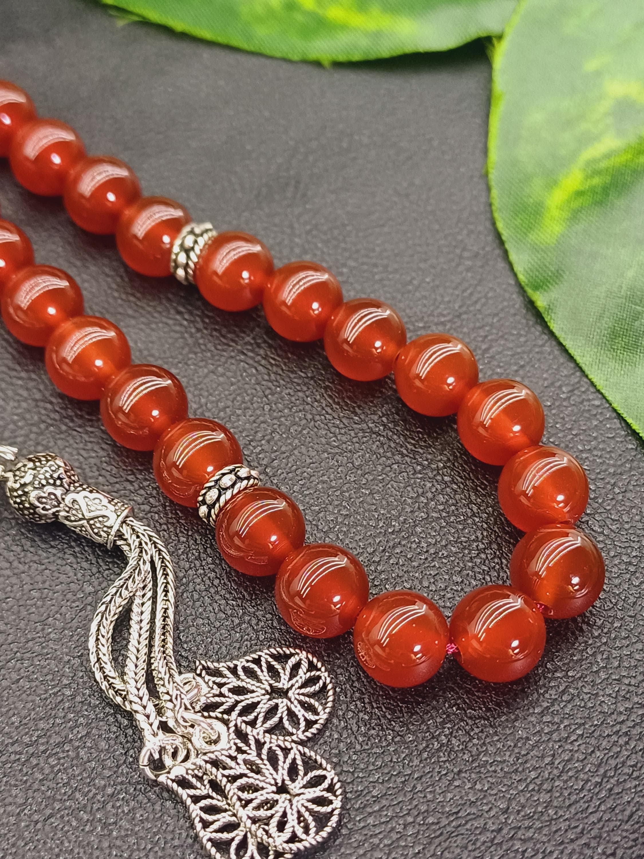 925 Silver Yemen Agate Tasbih: 33-Bead Carnelian Aqeeq Misbaha - image 5