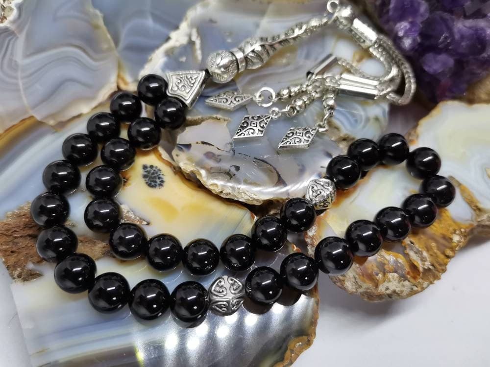 Black Onyx Tasbih: 33-Bead Turkish Prayer Beads, Islamic Rosary