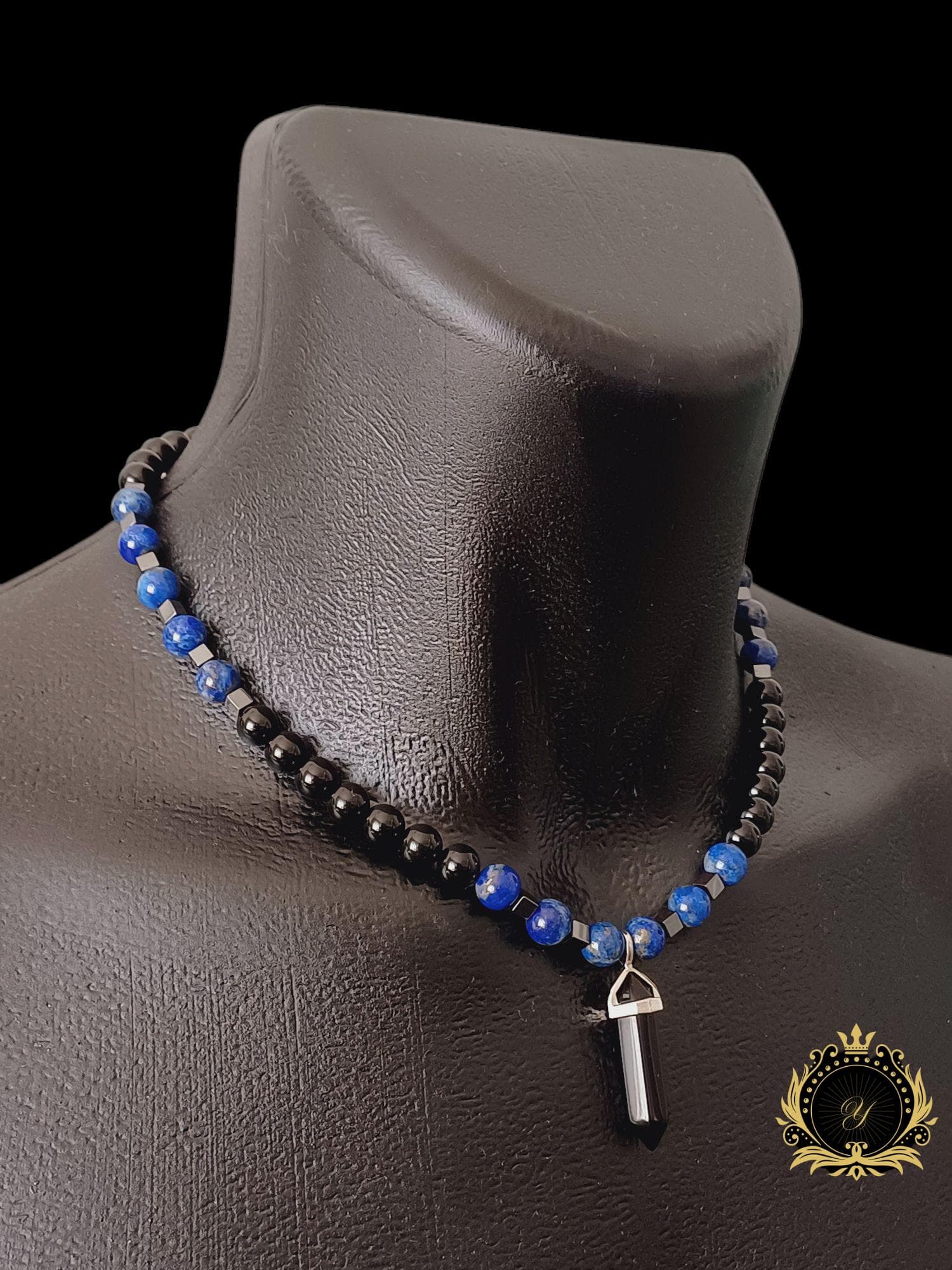 Lapis Lazuli Onyx Beaded Necklace: Blue Black Gemstone Necklace, Certificate of Authenticity Included - image 5