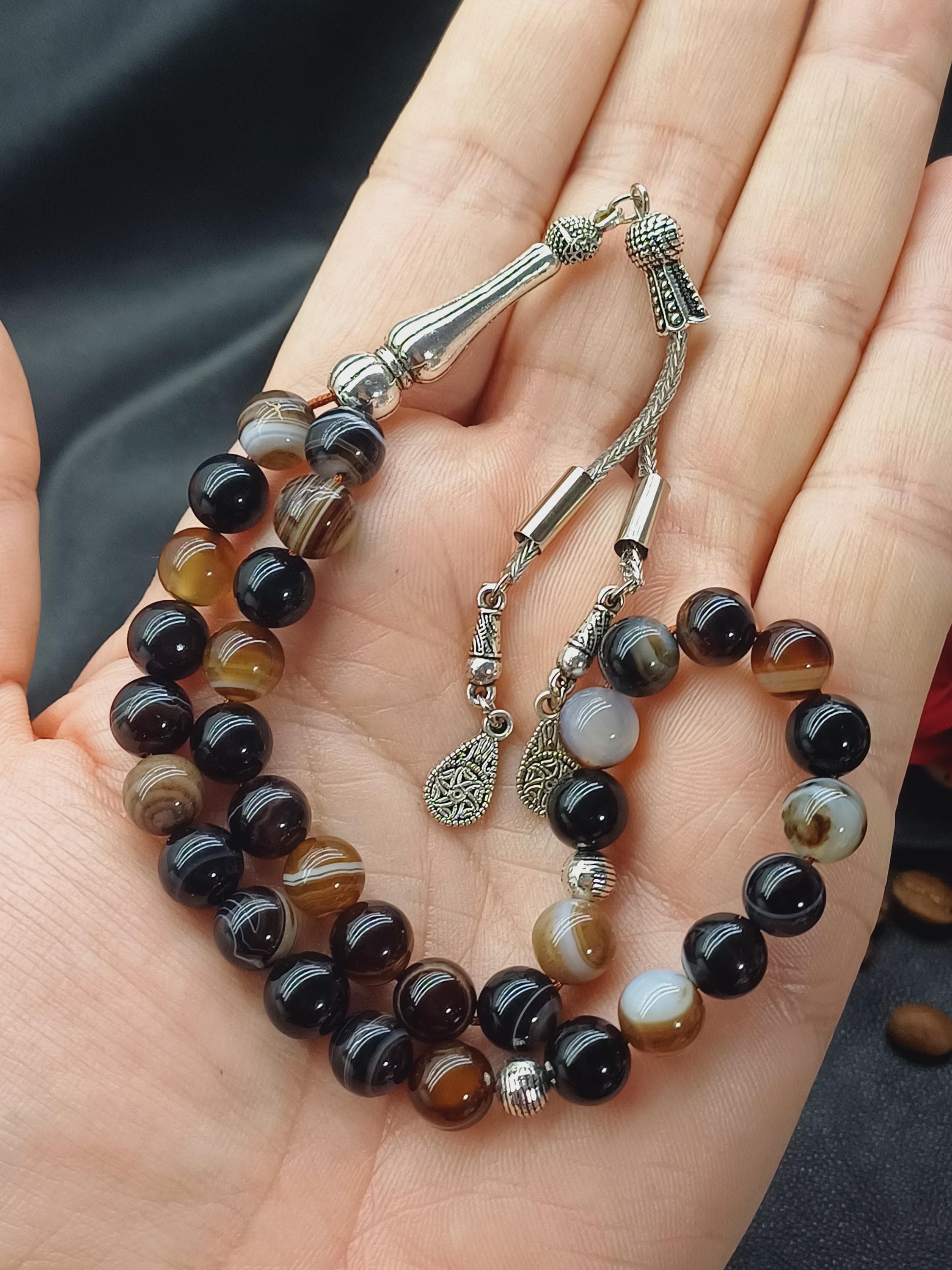Brown Agate Tasbih: 33-Bead Aqeeq Prayer Beads, Muslim Rosary - image 4
