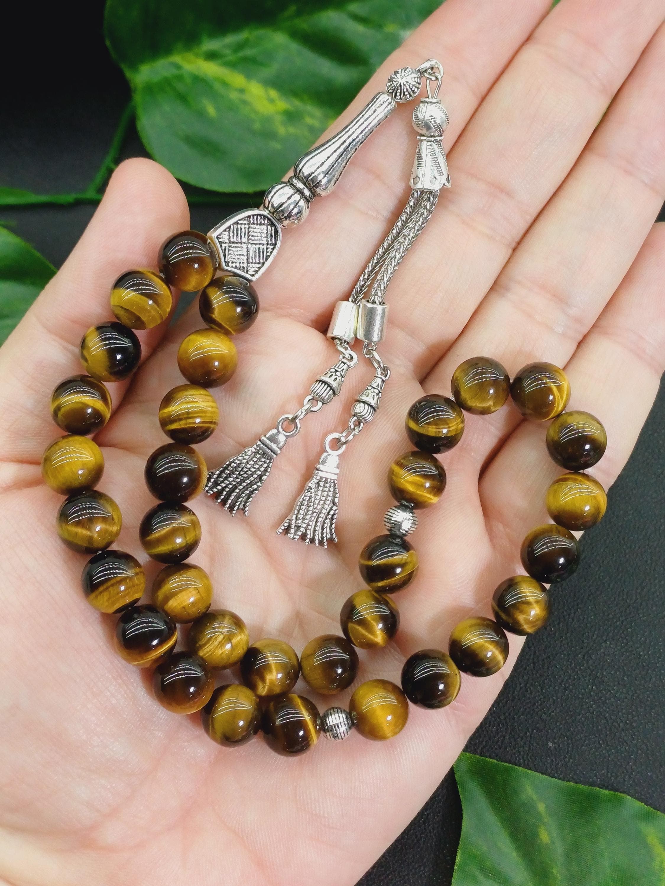 Tiger Eye Tasbih Prayer Beads, Islamic Misbaha, Gemstone Worry Beads - image 4