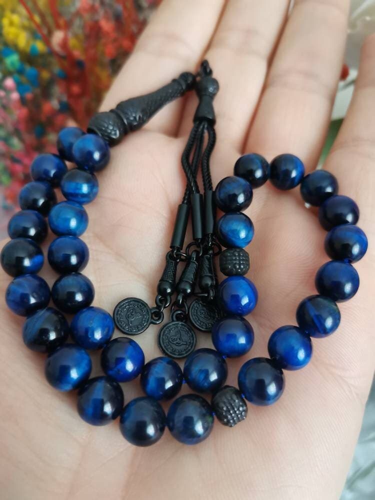 Blue Tiger Eye Tasbih: 33-Bead Muslim Prayer Beads with Black Tassel - image 4