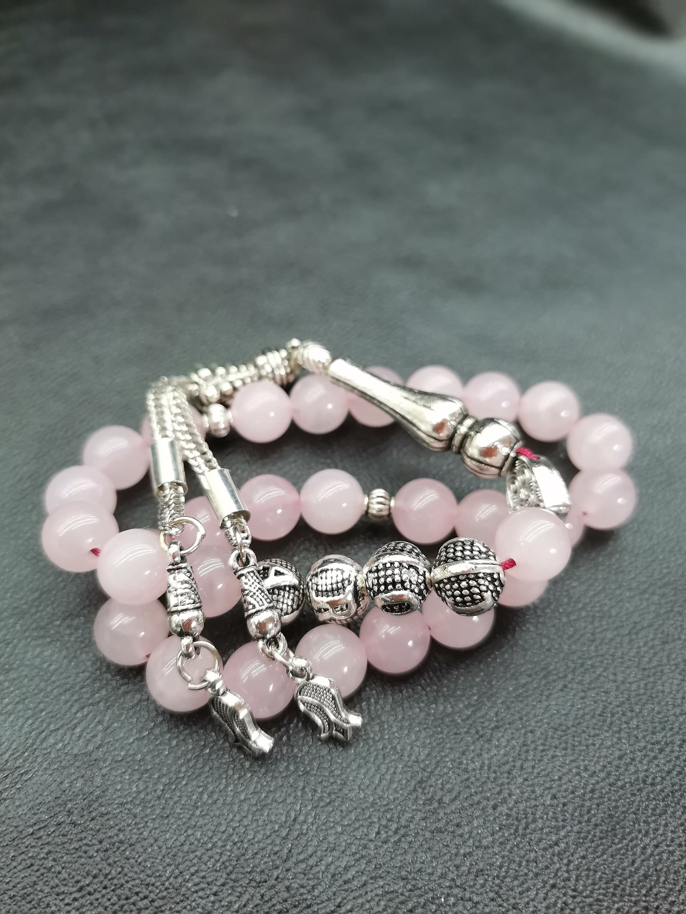 Personalized Rose Quartz Tasbih, Islamic Prayer Beads, Gift for Women - image 5
