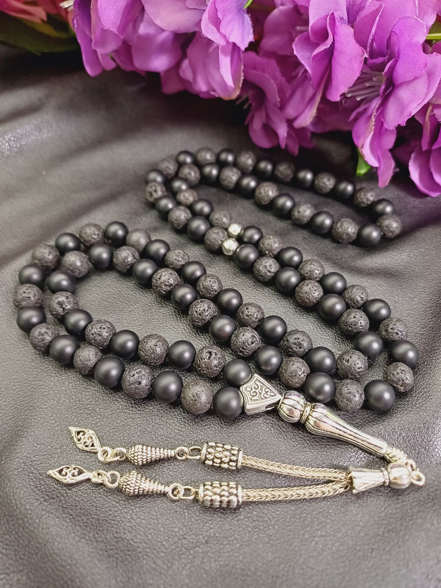 Lava Stone Rosary: Matte Black Onyx, Turkish Prayer Beads