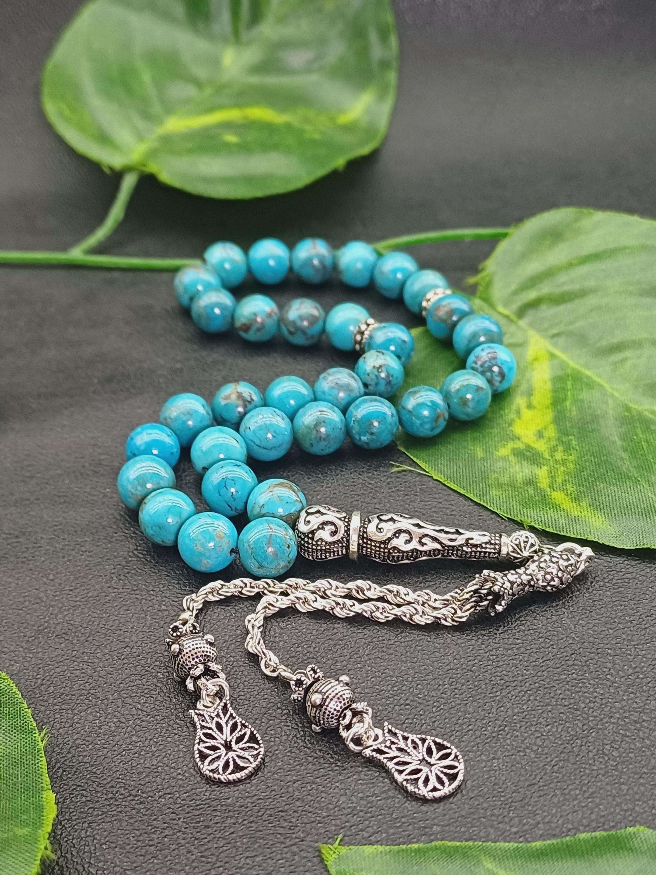 925 Silver Original Turquoise Tasbih: 33-Bead Islamic Prayer Beads - image 4