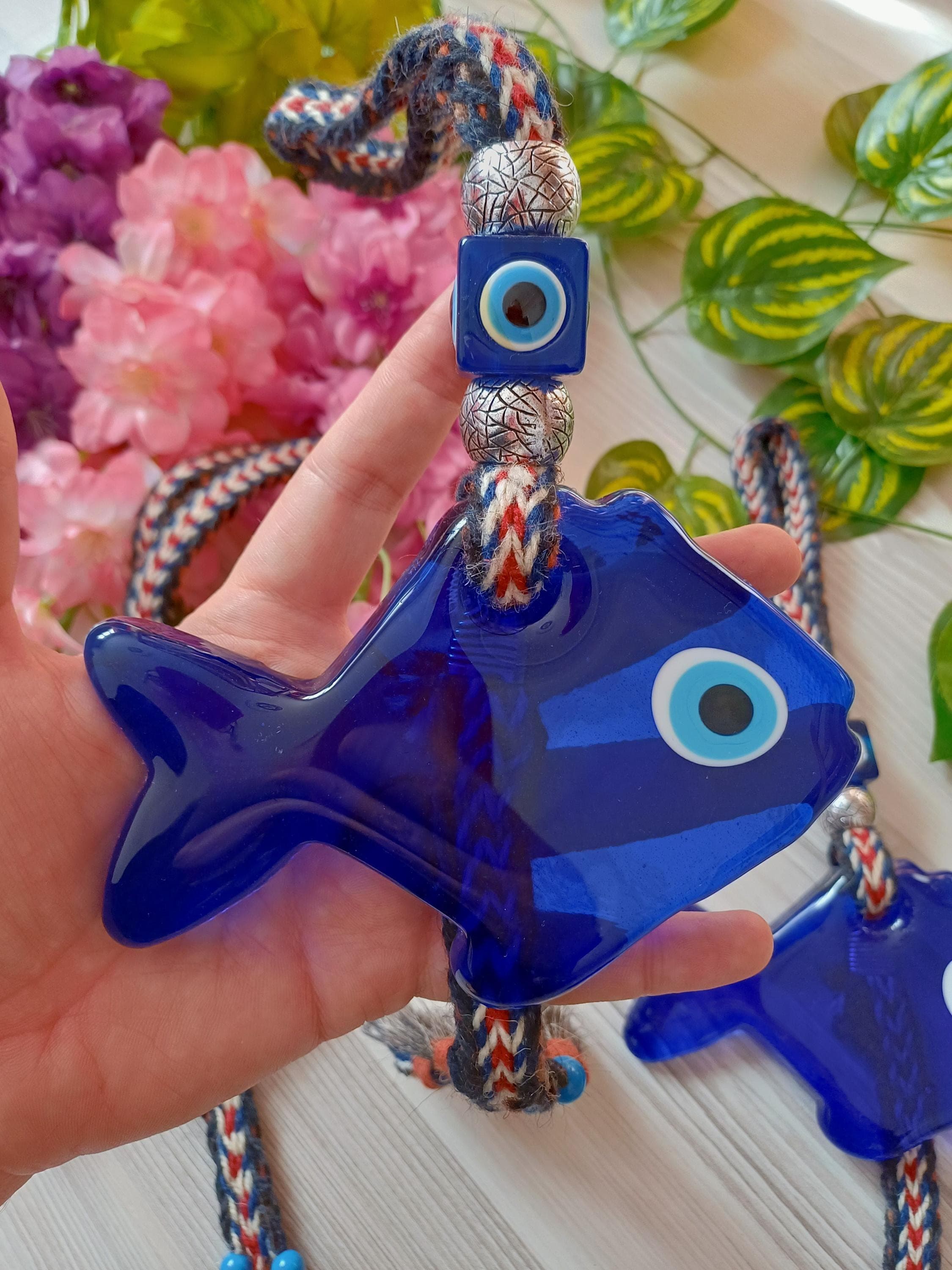 Evil Eye Fish Wall Hanging, Blue Home Amulet