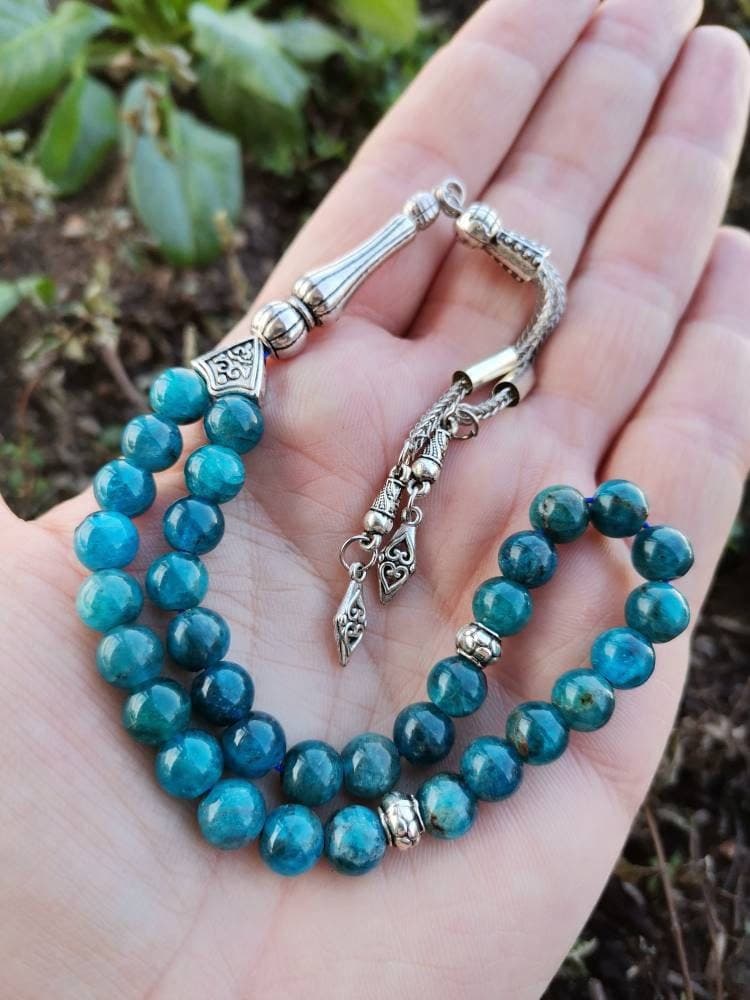 Blue Apatite Tasbih: 33 Islamic Prayer Beads Rosary - image 5