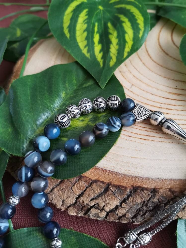 Personalized Blue Lace Agate Tasbih, Memorial Prayer Beads, Muslim Gift - image 5