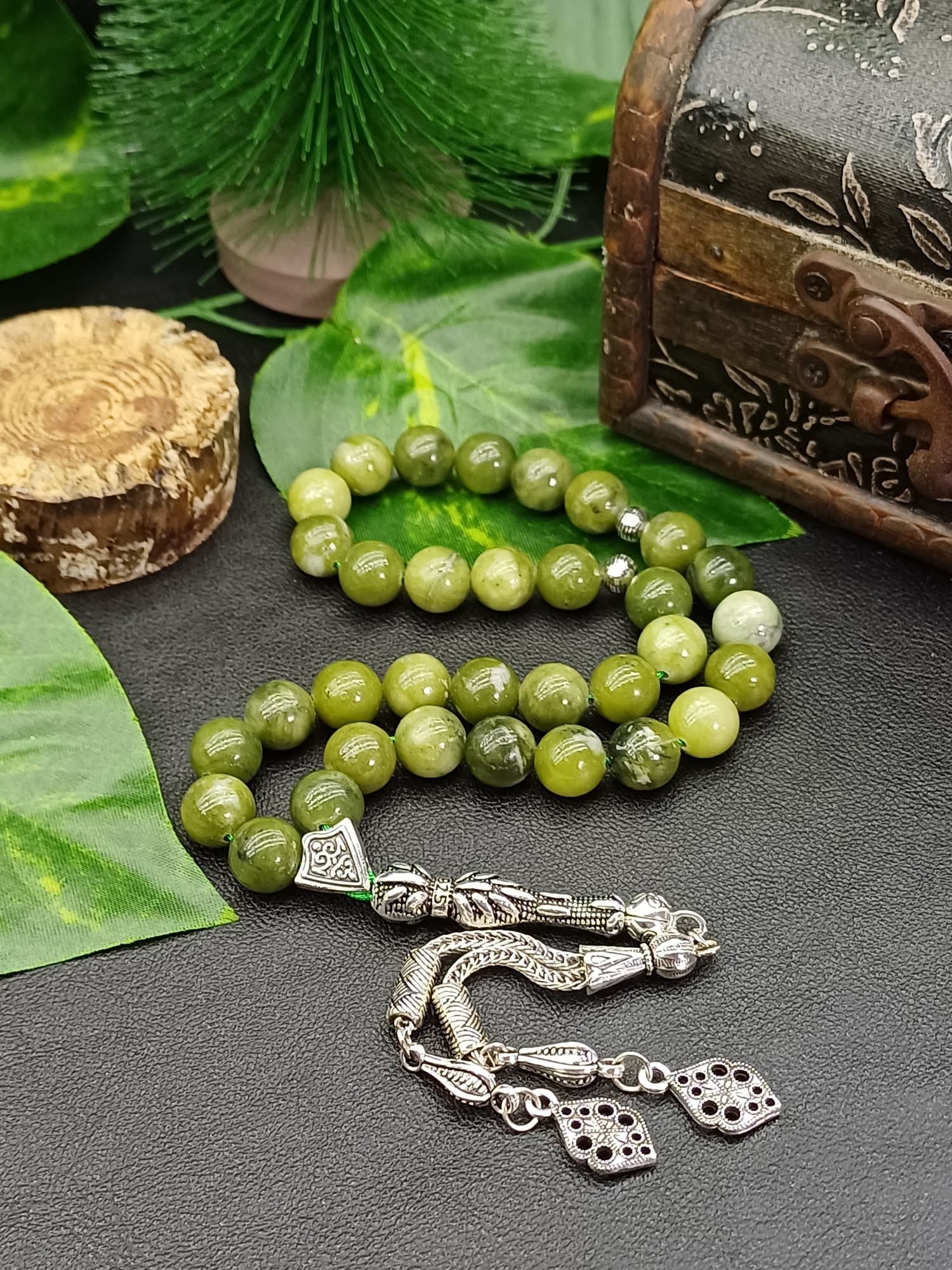 Green Jade Tasbeeh, 33 Beads Islamic Prayer Misbaha, Gift for Men - image 5