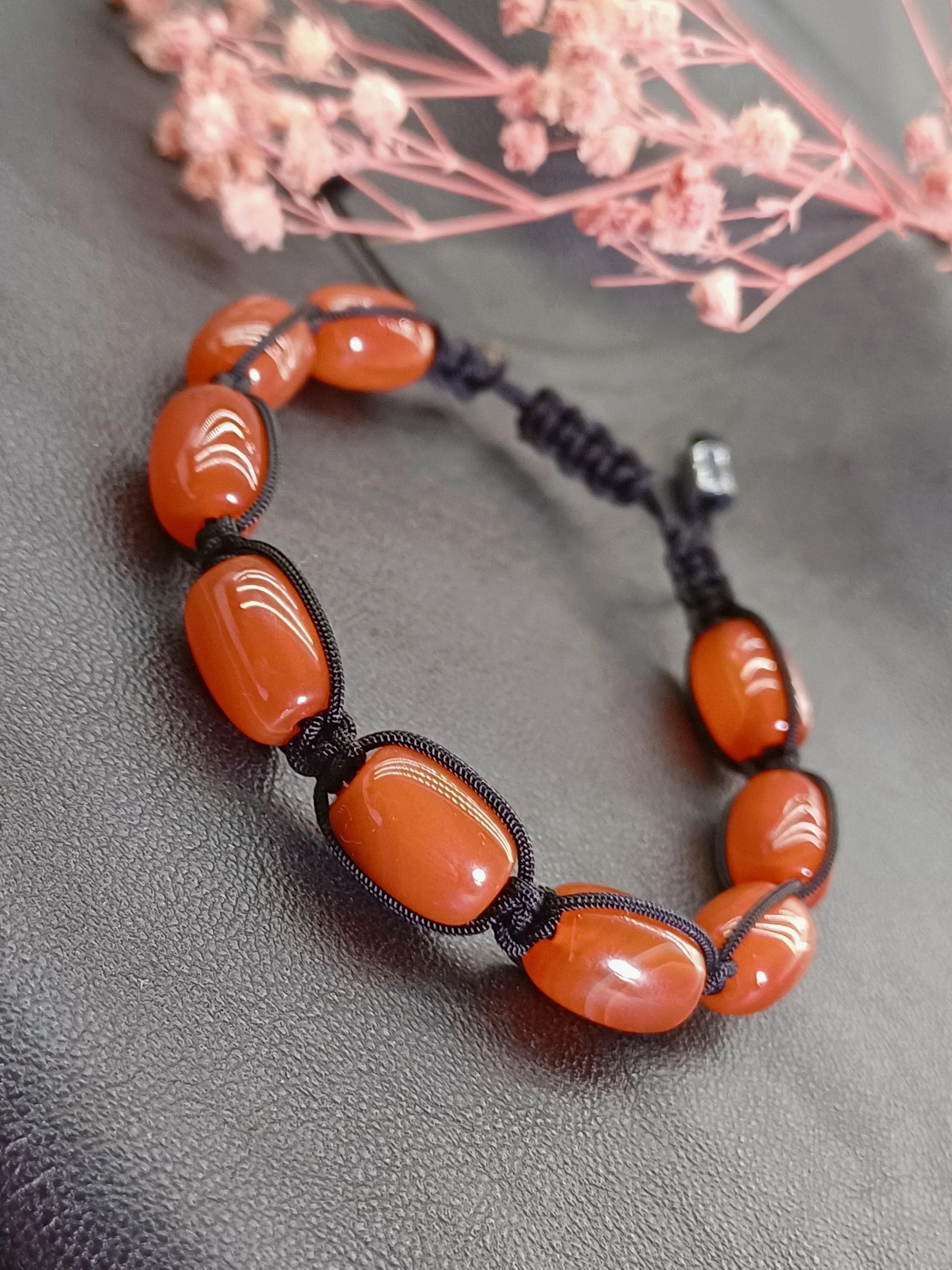 Large Beaded Carnelian Men Bracelet, Yemeni Agate Stone Bracelet - image 4