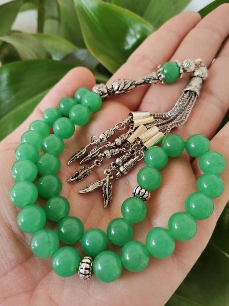 Aventurine Tasbih: Large 33-Bead Islamic Prayer Beads