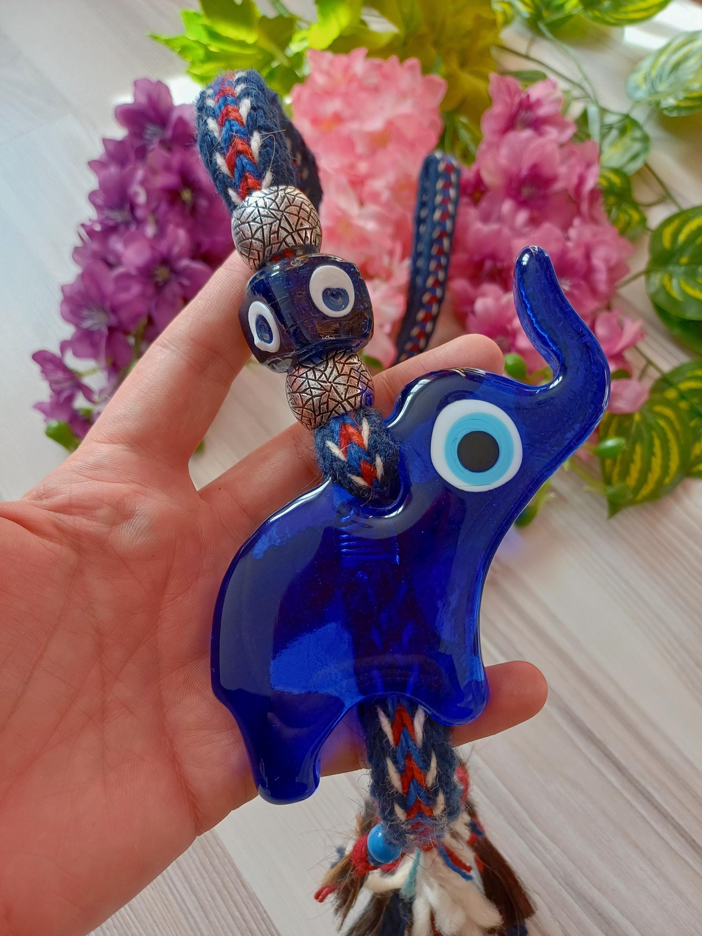 Elephant Evil Eye Wall Hanging, Blue Home Amulet