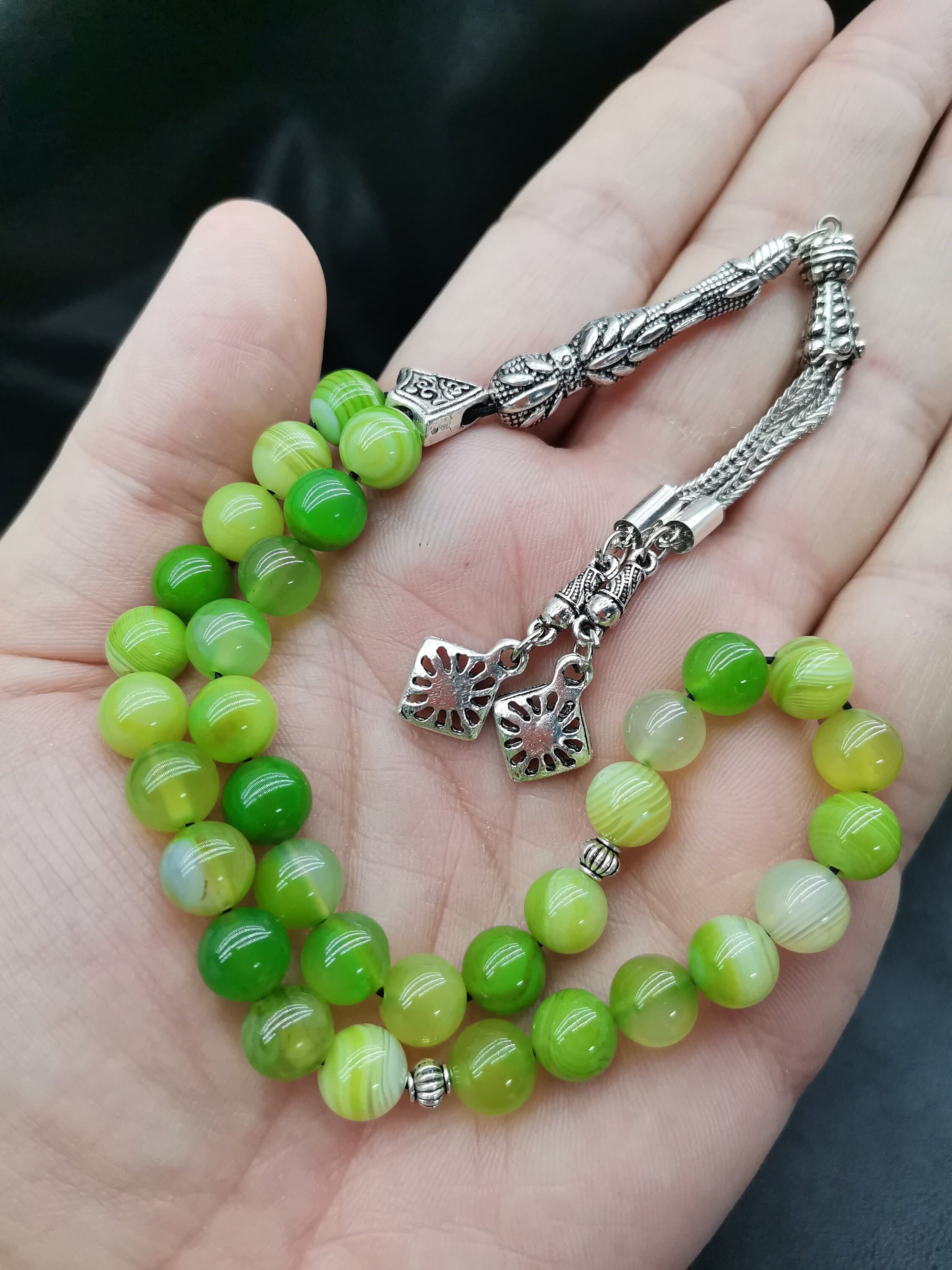 Green Agate Tasbih: 33 Turkish Islamic Prayer Beads - image 3