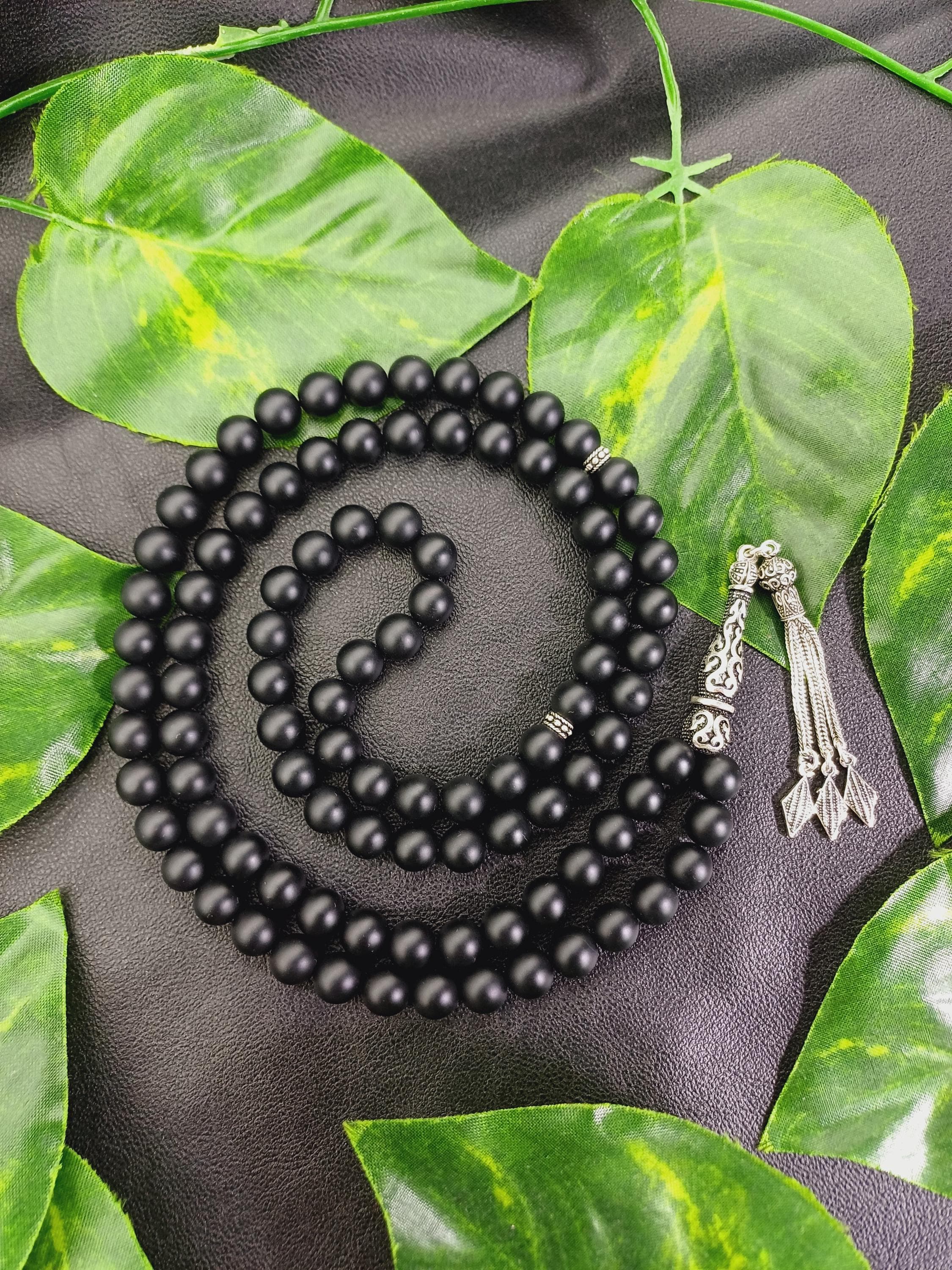 925 Silver Onyx Tasbih: Matte Black Islamic Prayer Beads - image 4