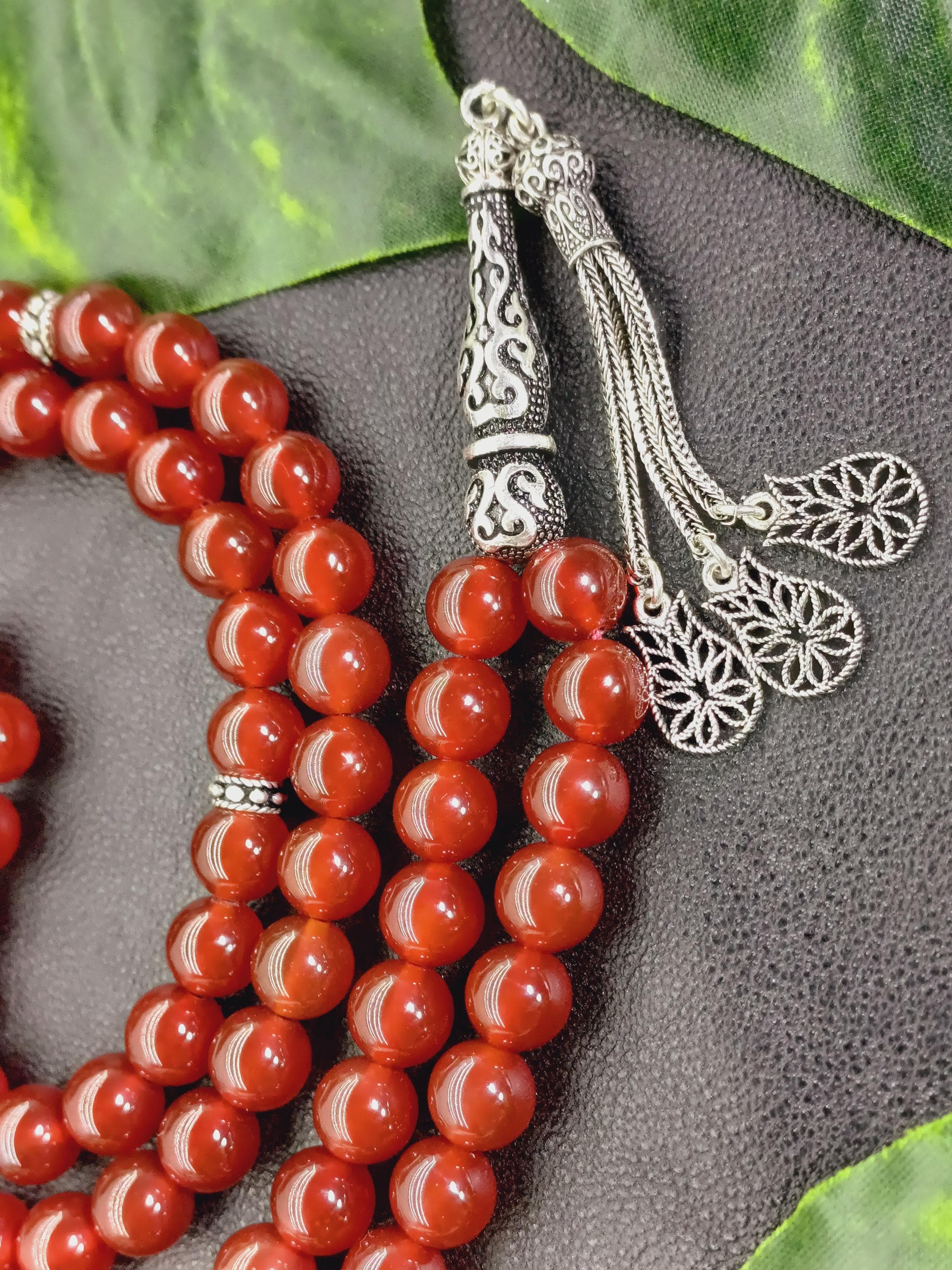 925 Silver Yemen Agate Tasbih: 99-Bead Carnelian Aqeeq Misbaha - image 5