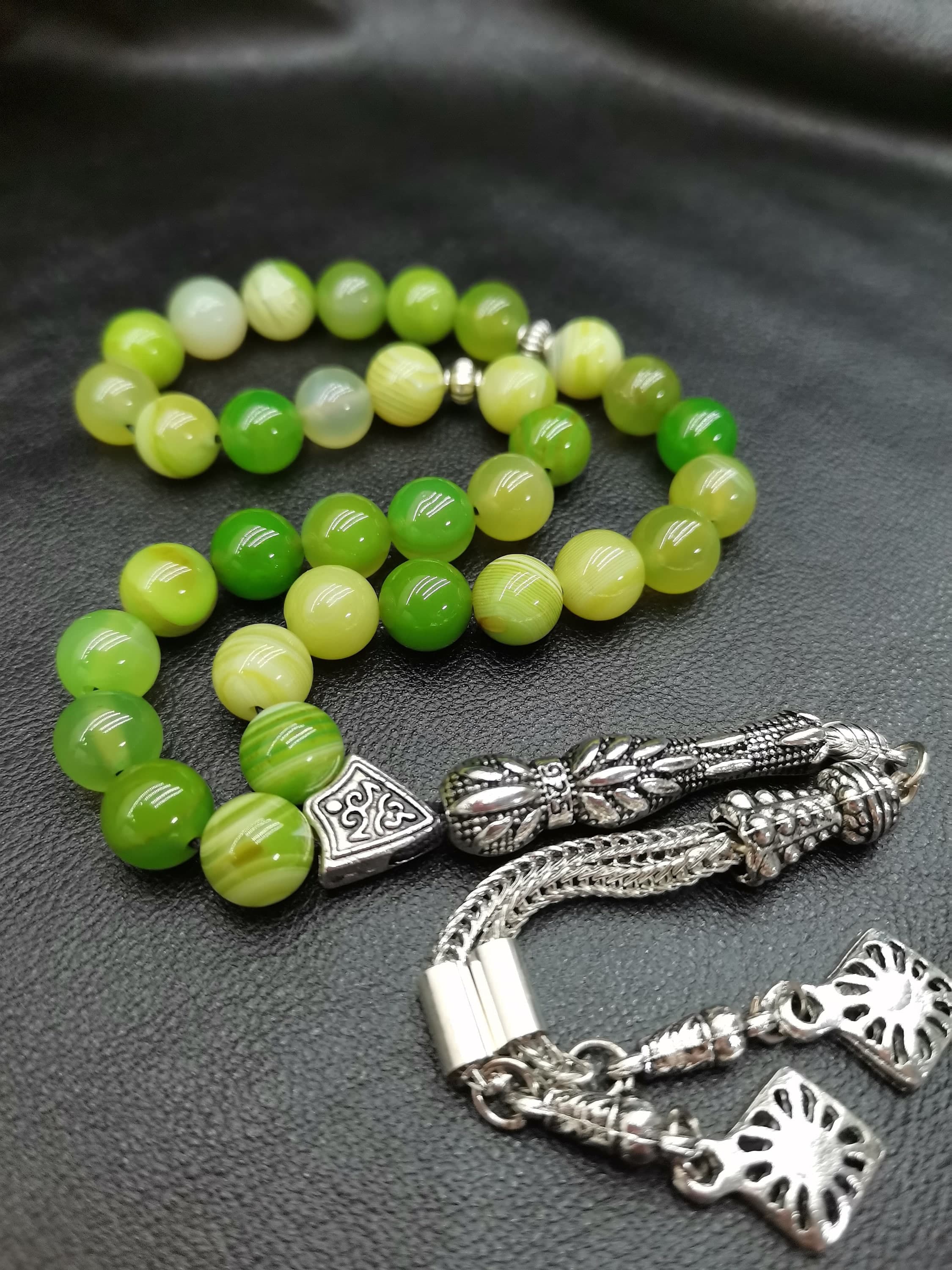 Green Agate Tasbih: 33 Turkish Islamic Prayer Beads