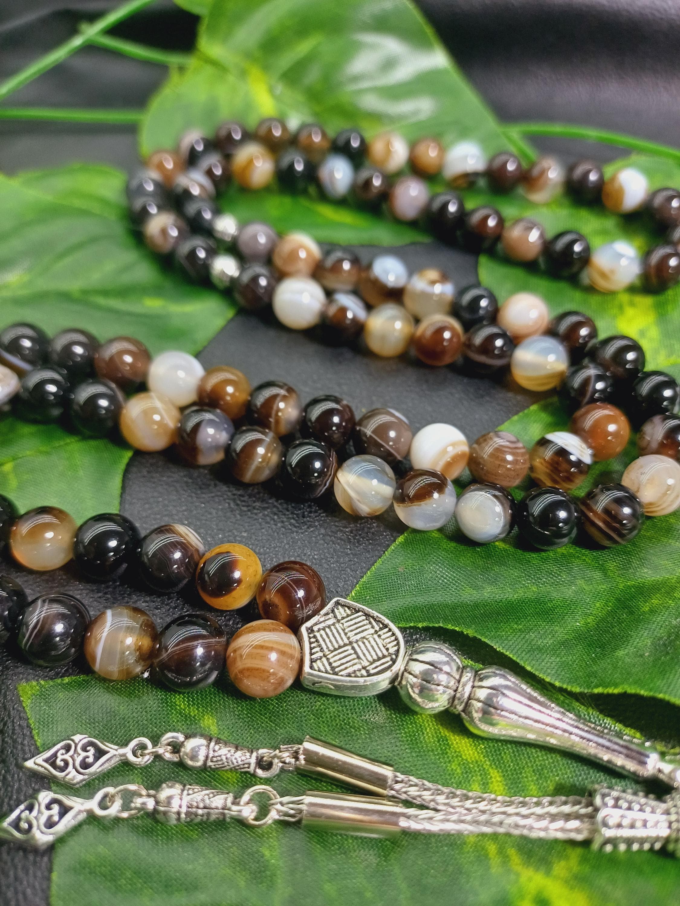 Brown Agate Tasbih: 99-Bead Islamic Prayer Beads, Ramadan Gift