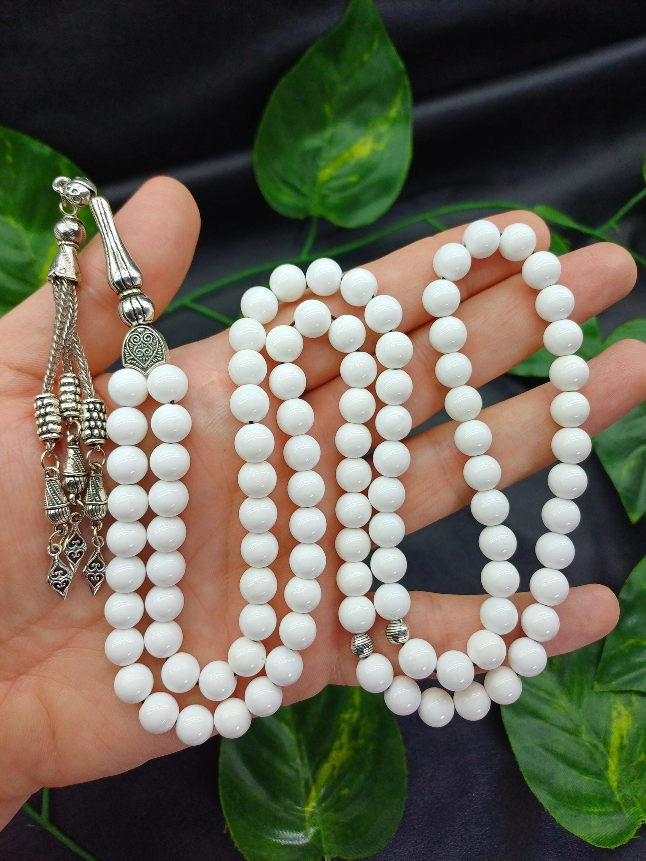 Mother of Pearl Tasbih: 99 White Islamic Prayer Beads, Muslim Ramadan Gift