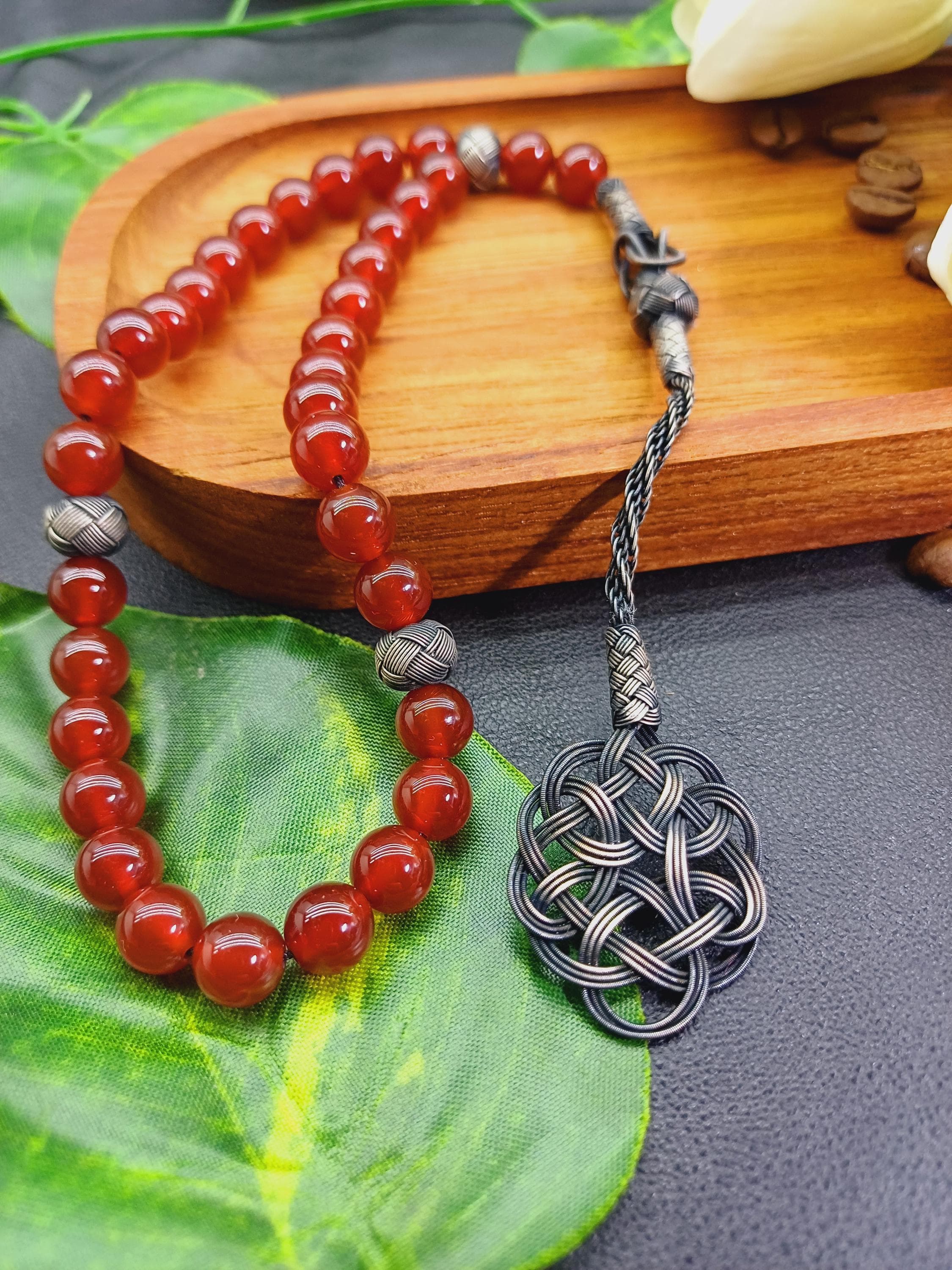 Yemeni Carnelian Agate Tasbih: 1000k Silver Islamic Prayer Beads - image 4