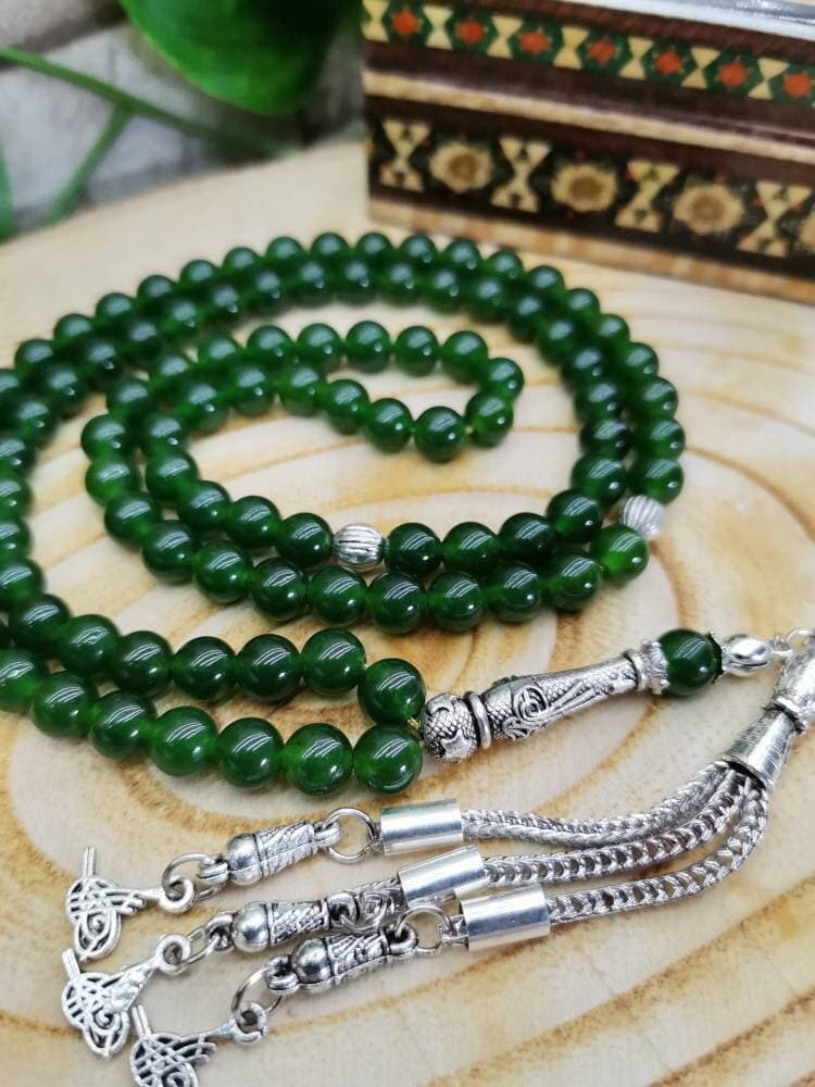 Green Jade Tasbih: 99 Islamic Prayer Beads, 6 mm Small Beaded Muslim Rosary - image 5