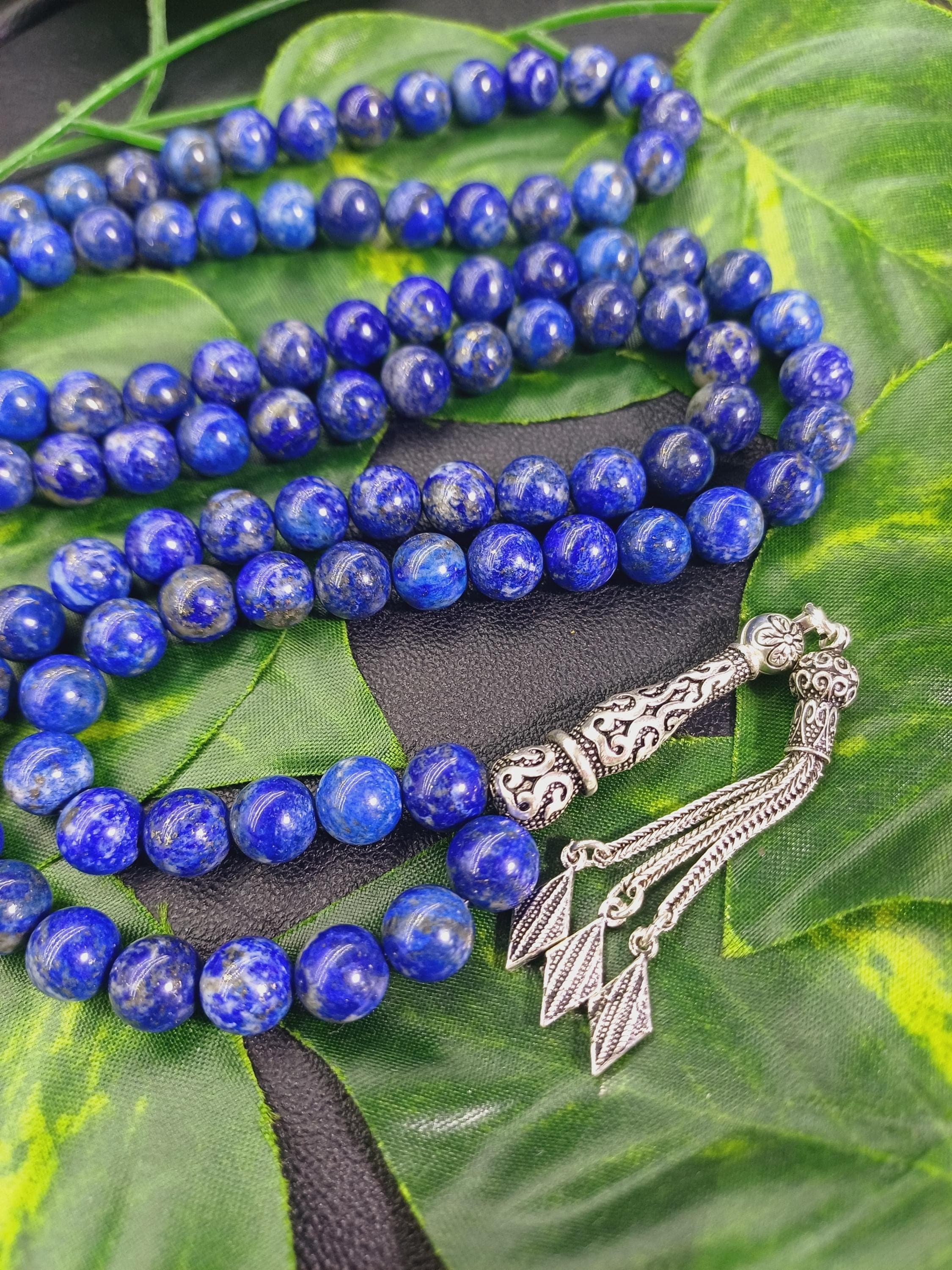 925k Sterling Silver Lapis Lazuli Tasbih: 99-Bead Islamic Prayer Beads