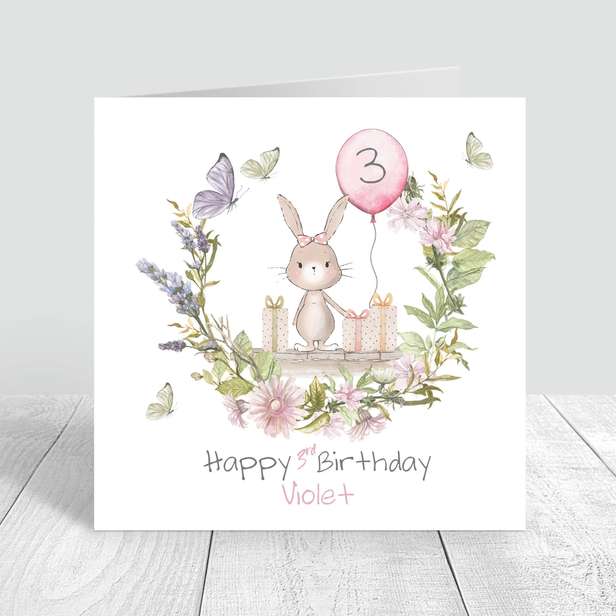 Personalised Girls Bunny Rabbit Birthday Card Handmade Daughter/Sister/Cousin/Friend/Granddaughter 1st 2nd 3rd 4th 5th 6th Birthday Card 965