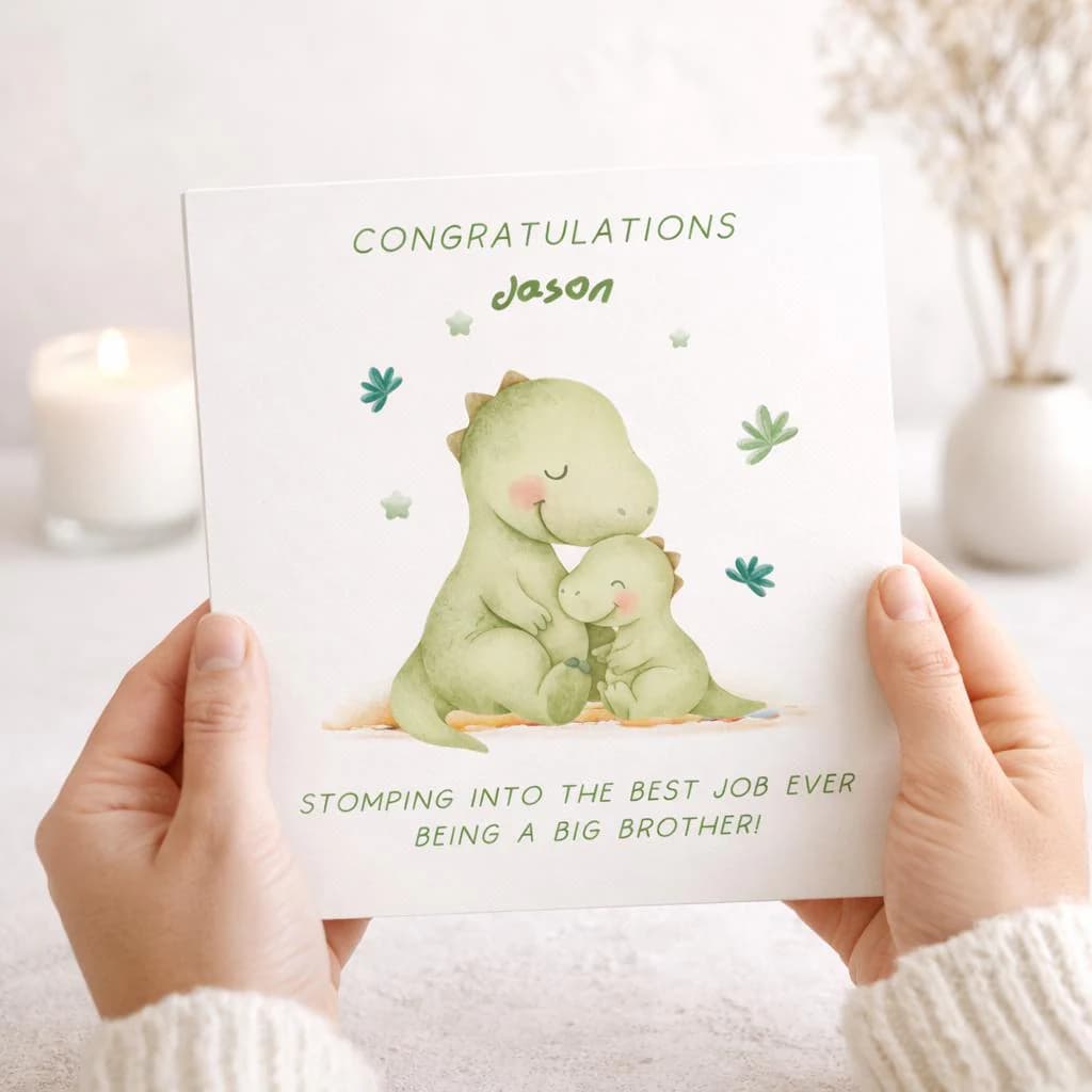 Personalised Big Brother Card, New Baby Announcement Card, Big Brother Dinosaur Card, Congratulations Big Brother Gift, Any Name 2039