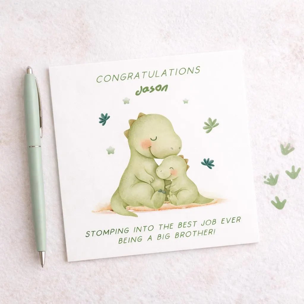 Personalised Big Brother Card, New Baby Announcement Card, Big Brother Dinosaur Card, Congratulations Big Brother Gift, Any Name 2039 - image 3