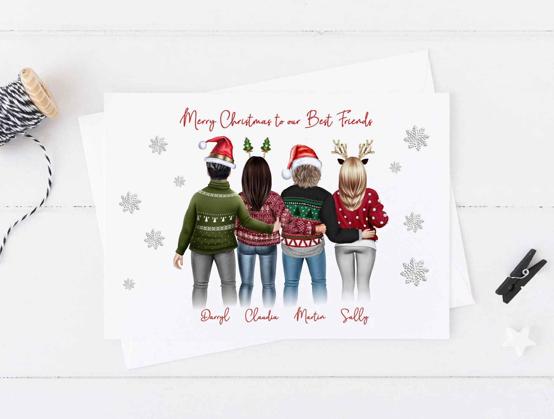 Large Best Friends Christmas Card, Neighbours, Personalised Christmas Card for friends, Men and Women Unique greetings cards Family xmas 719