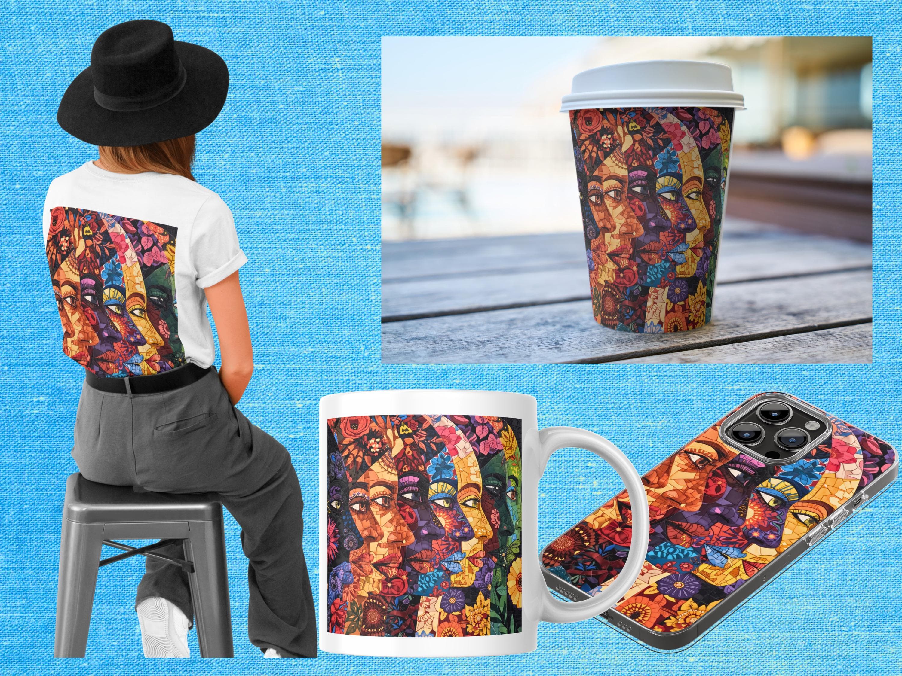 Mosaic Diversity Image| Vibrant Patchwork Female Portrait | Ethnic Women Empowerment Art | Geometric Pattern Decor | Instant Download - image 4