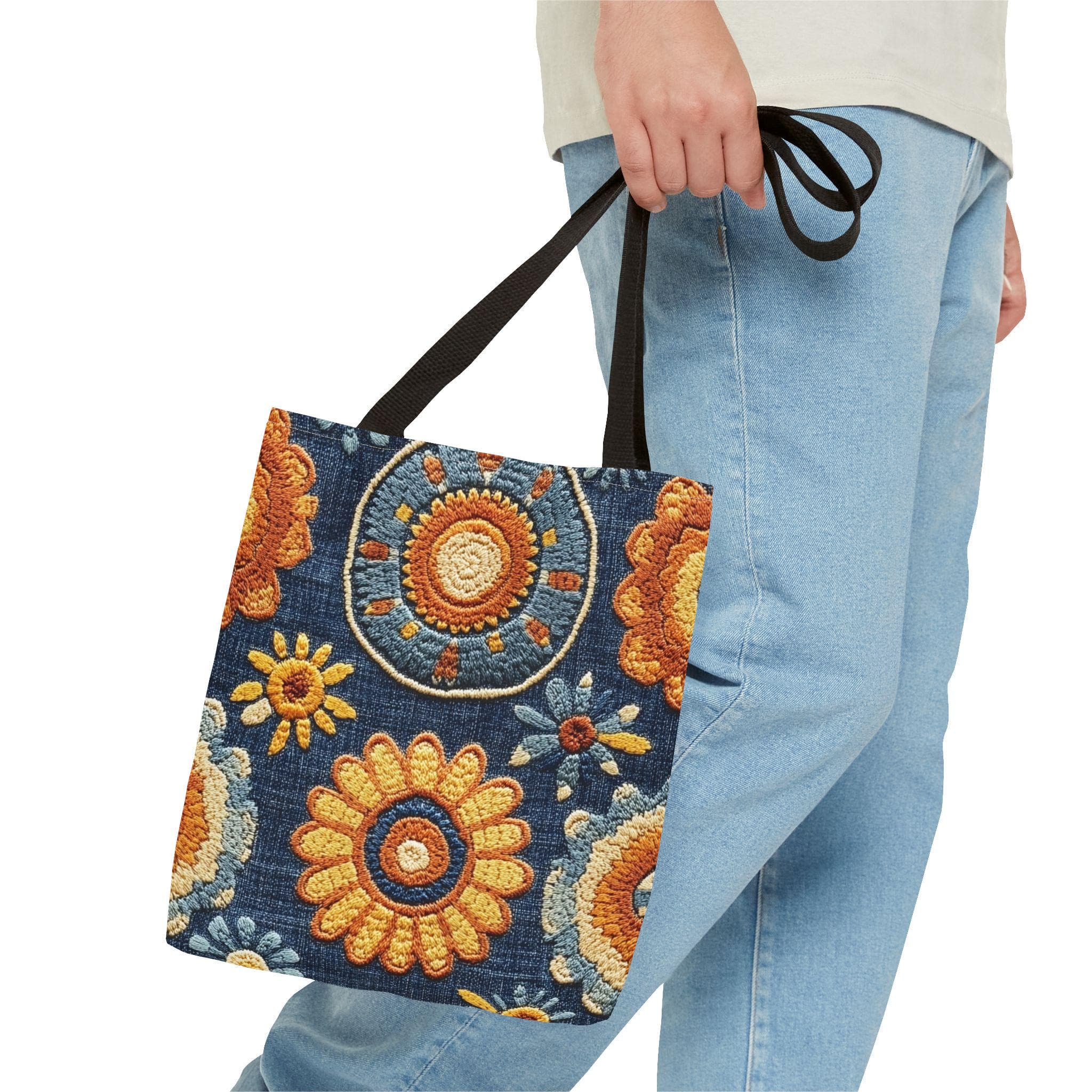 Boho Design colorful jeans sun print tote bag - image 4