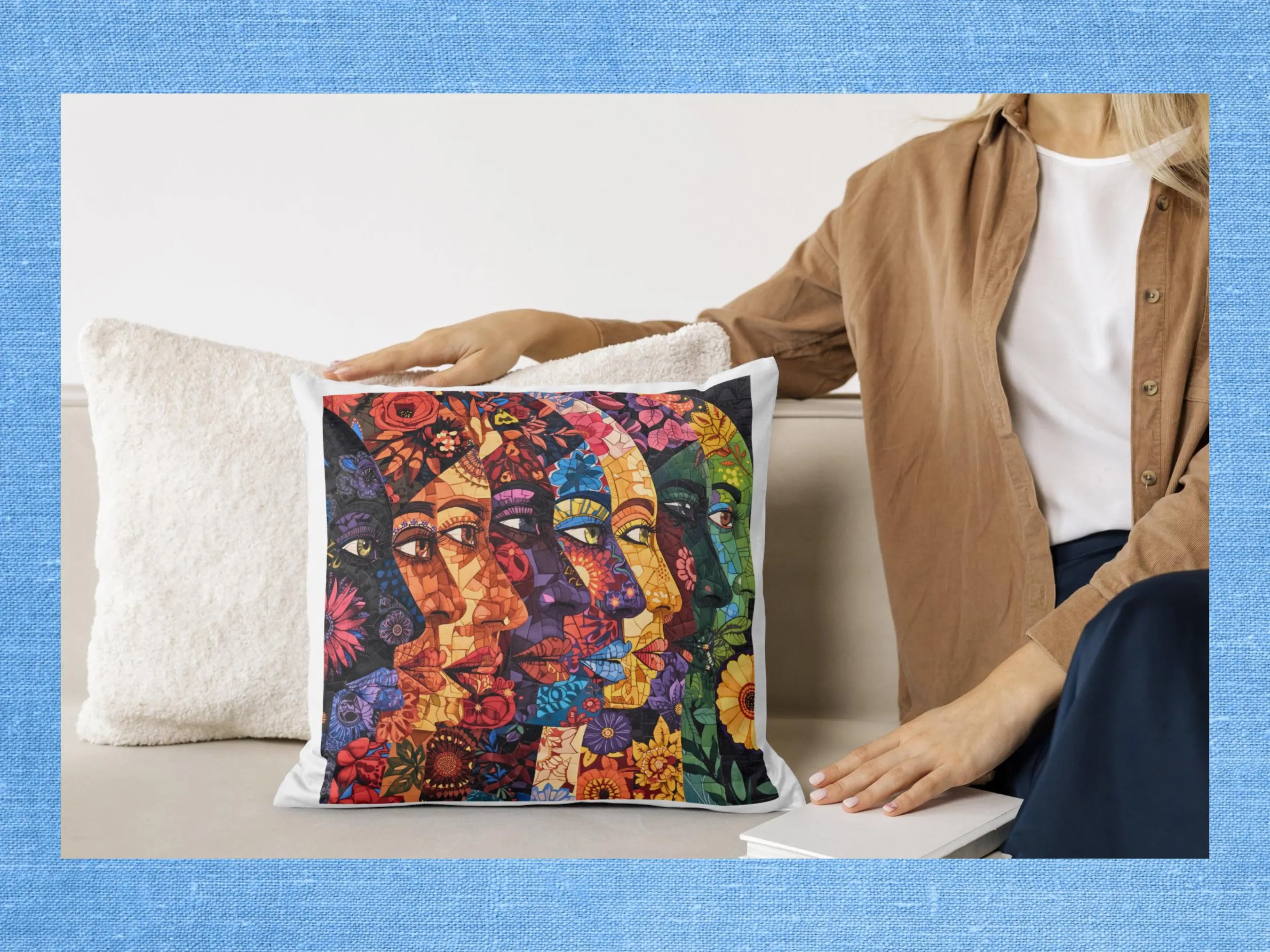 Mosaic Diversity Image| Vibrant Patchwork Female Portrait | Ethnic Women Empowerment Art | Geometric Pattern Decor | Instant Download - image 2
