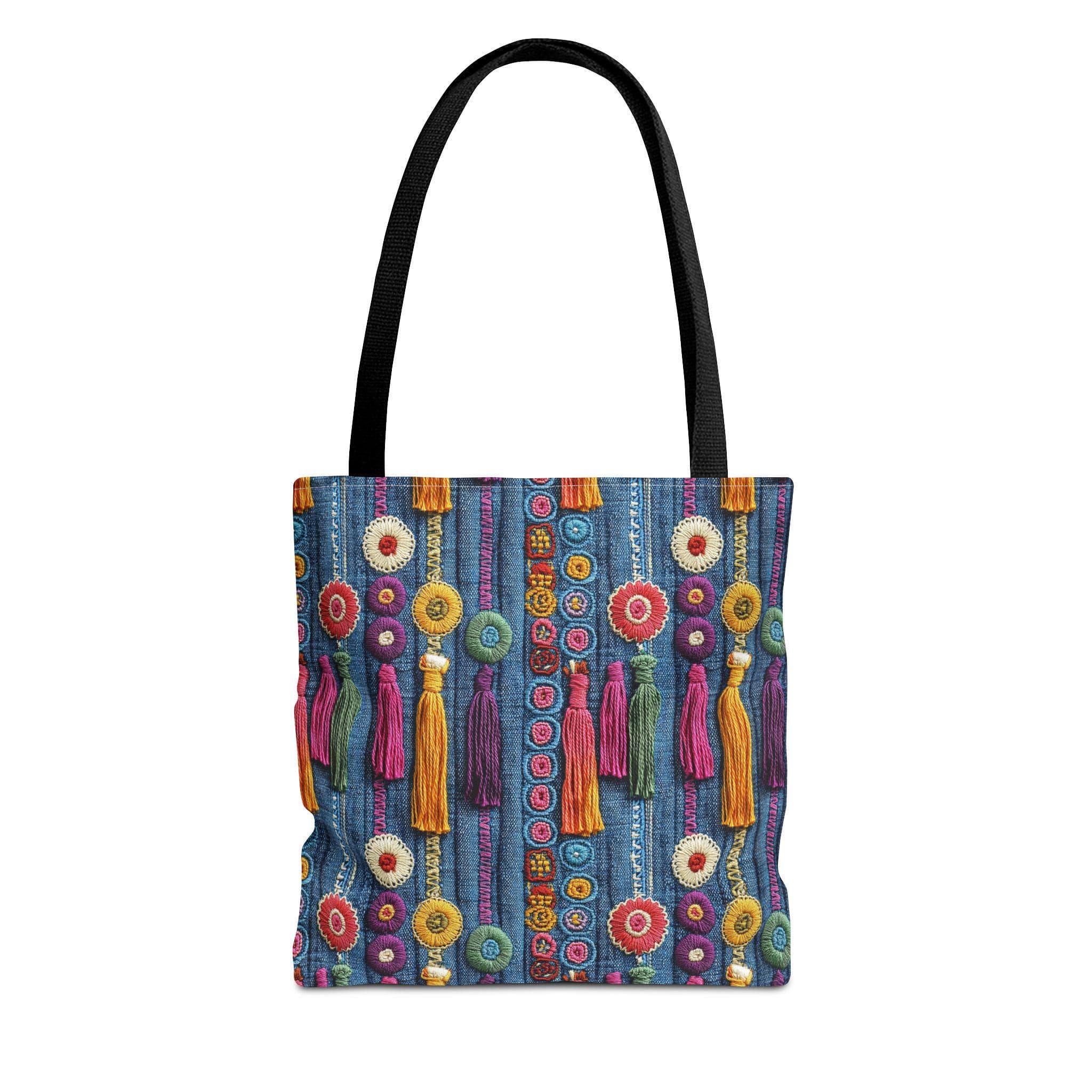 Boho Design colorful jeans print tassel tote bag - image 2