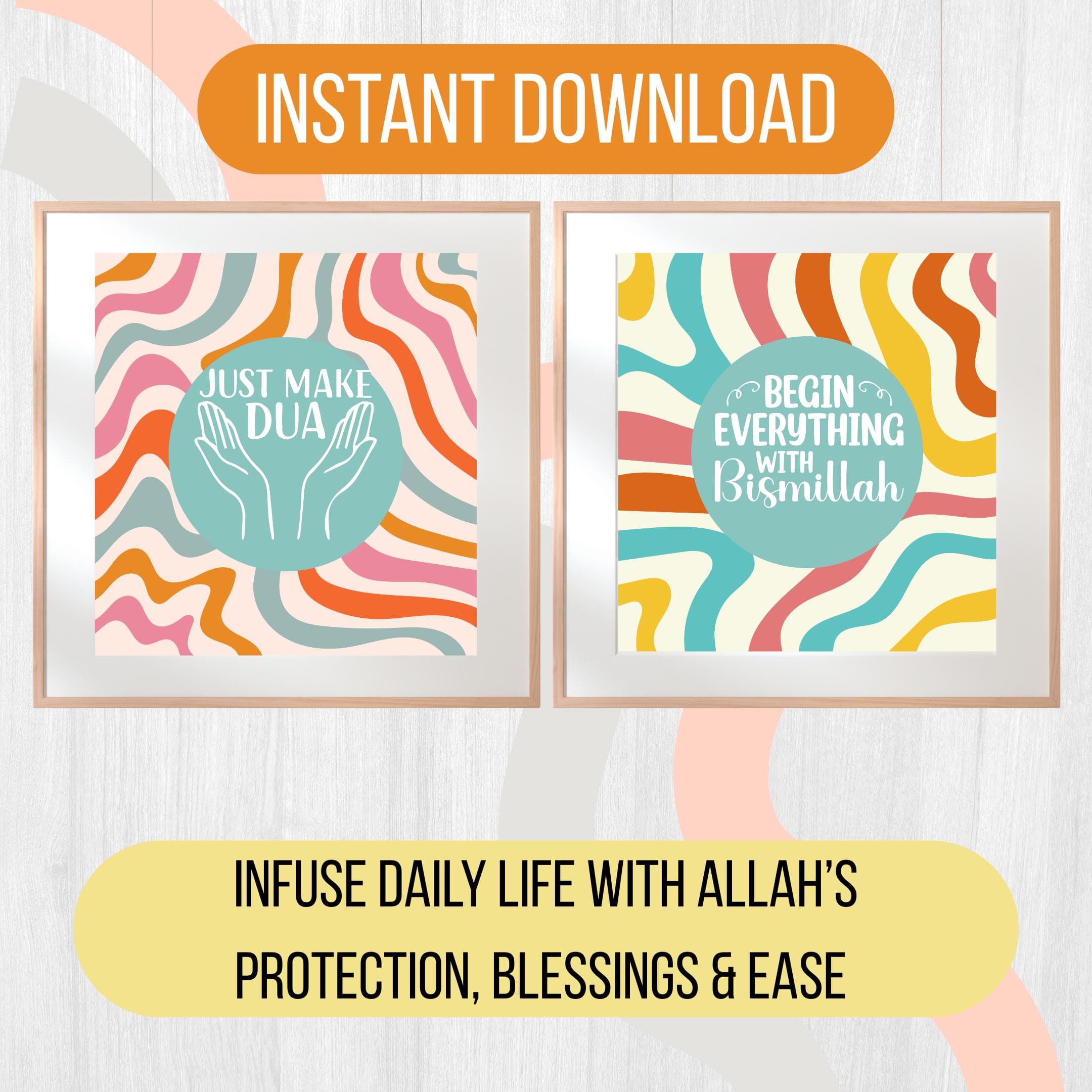 Set of 2 Colorful Islamic wall decor | Bismillah and dua printable | spiritual digital dowload - image 3