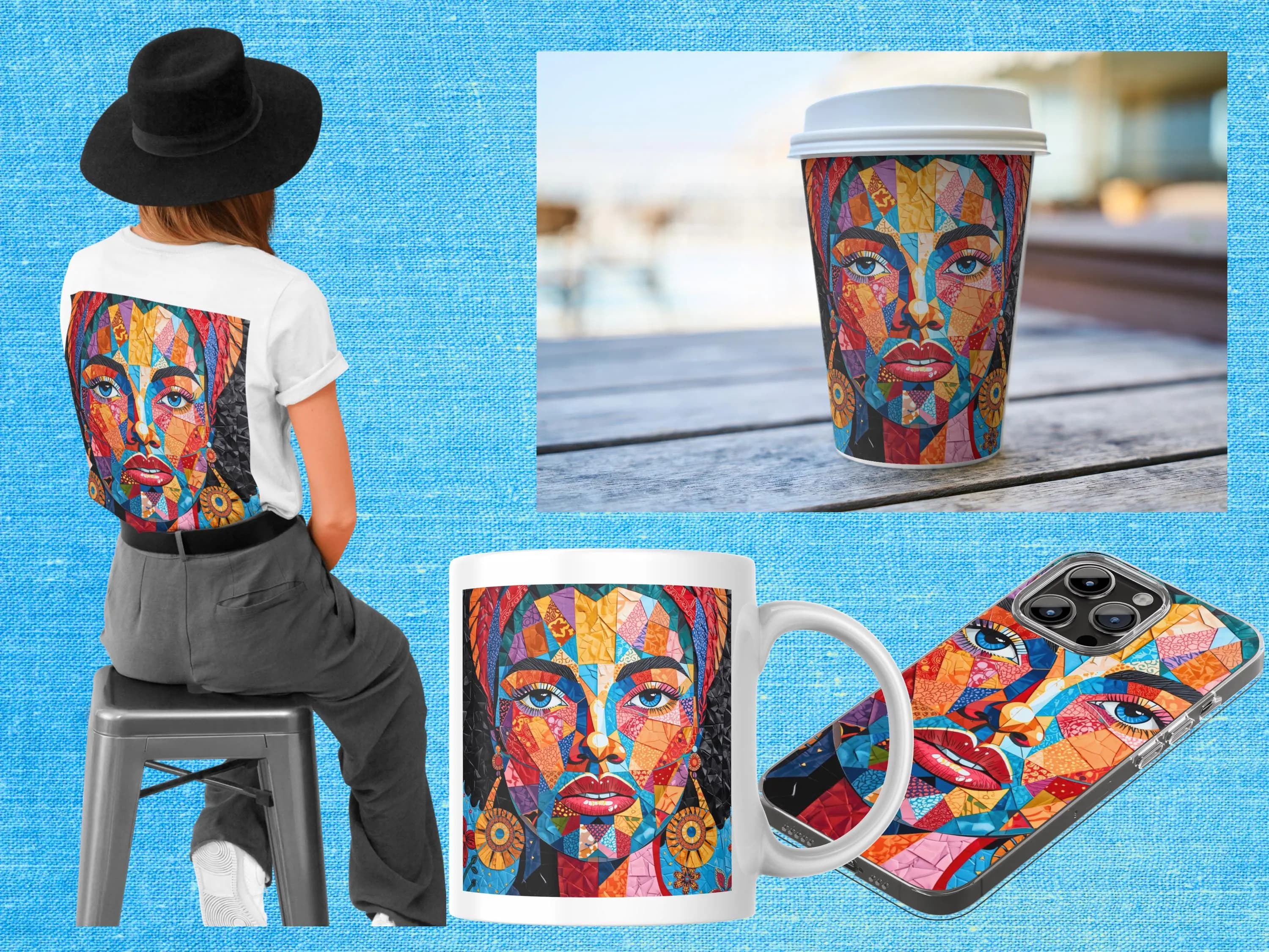 Vibrant African Female Portrait | Mosaic Style Print | Modern Geometric Ethnic Patchwork Art | Instant Download - image 4