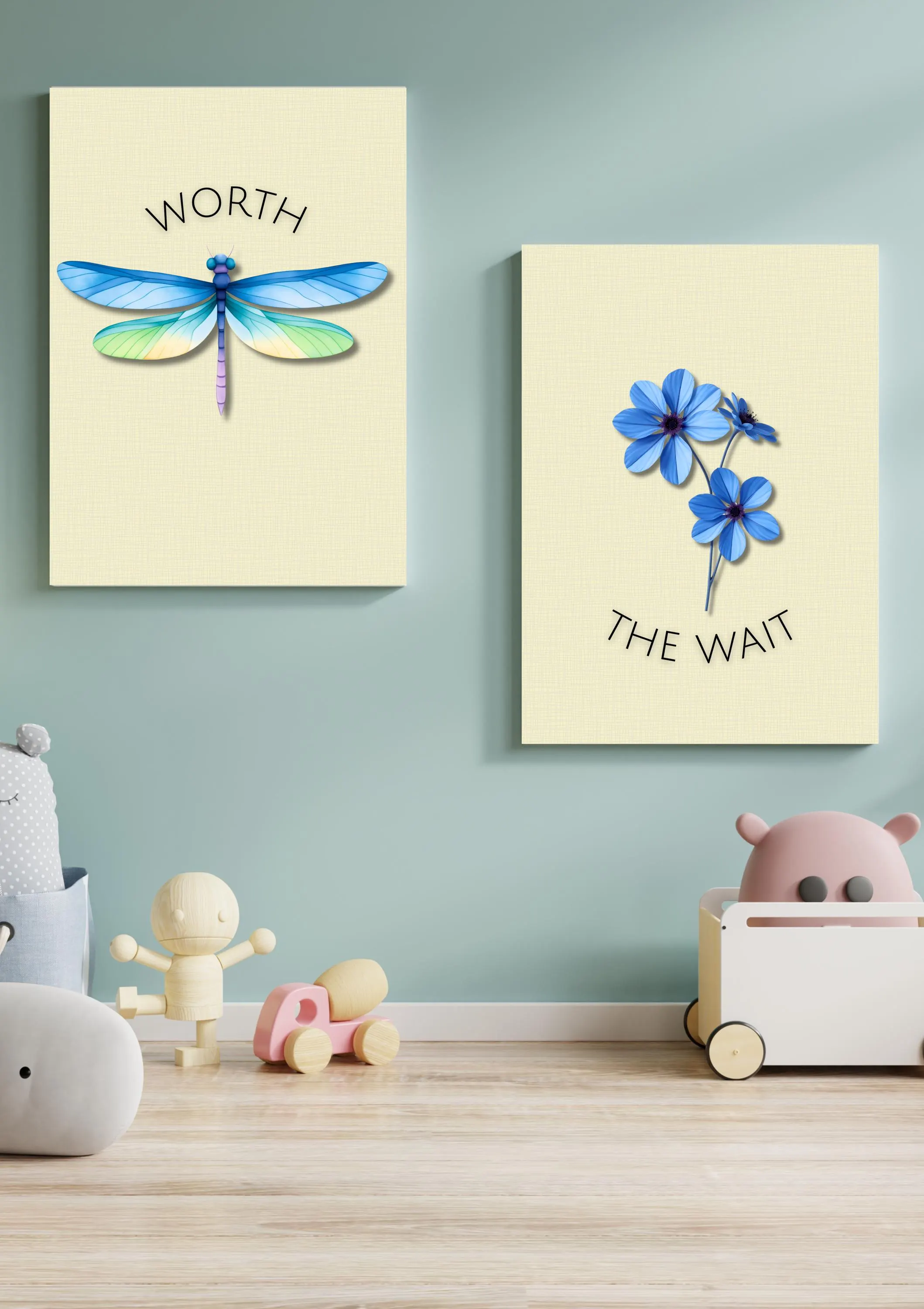 Worth The Wait Nursery Wall Art Set | Modern Botanical & Dragonfly Printable | Gender Neutral Kids Room Decor | Instant Download PDF - image 4