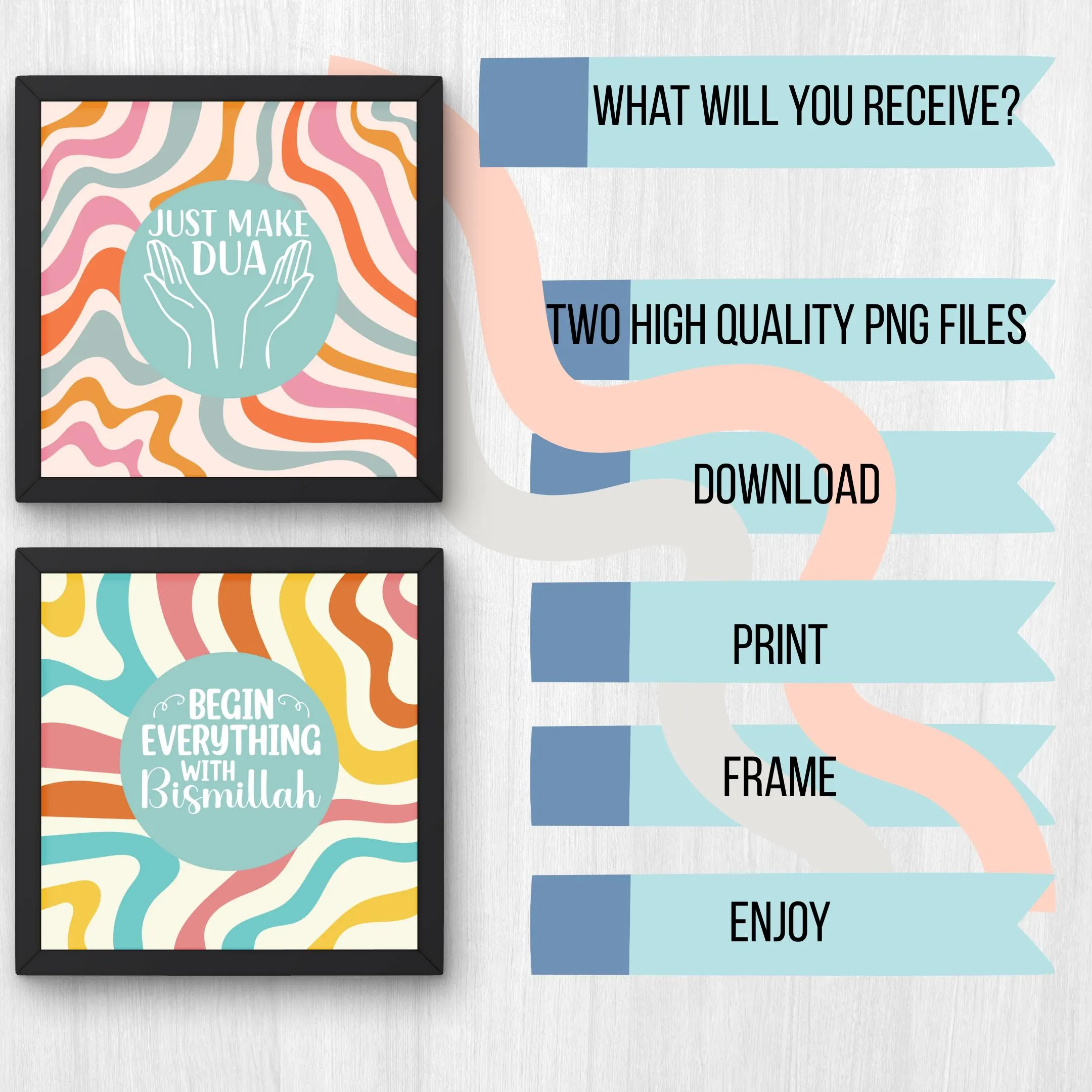 Set of 2 Colorful Islamic wall decor | Bismillah and dua printable | spiritual digital dowload - image 4