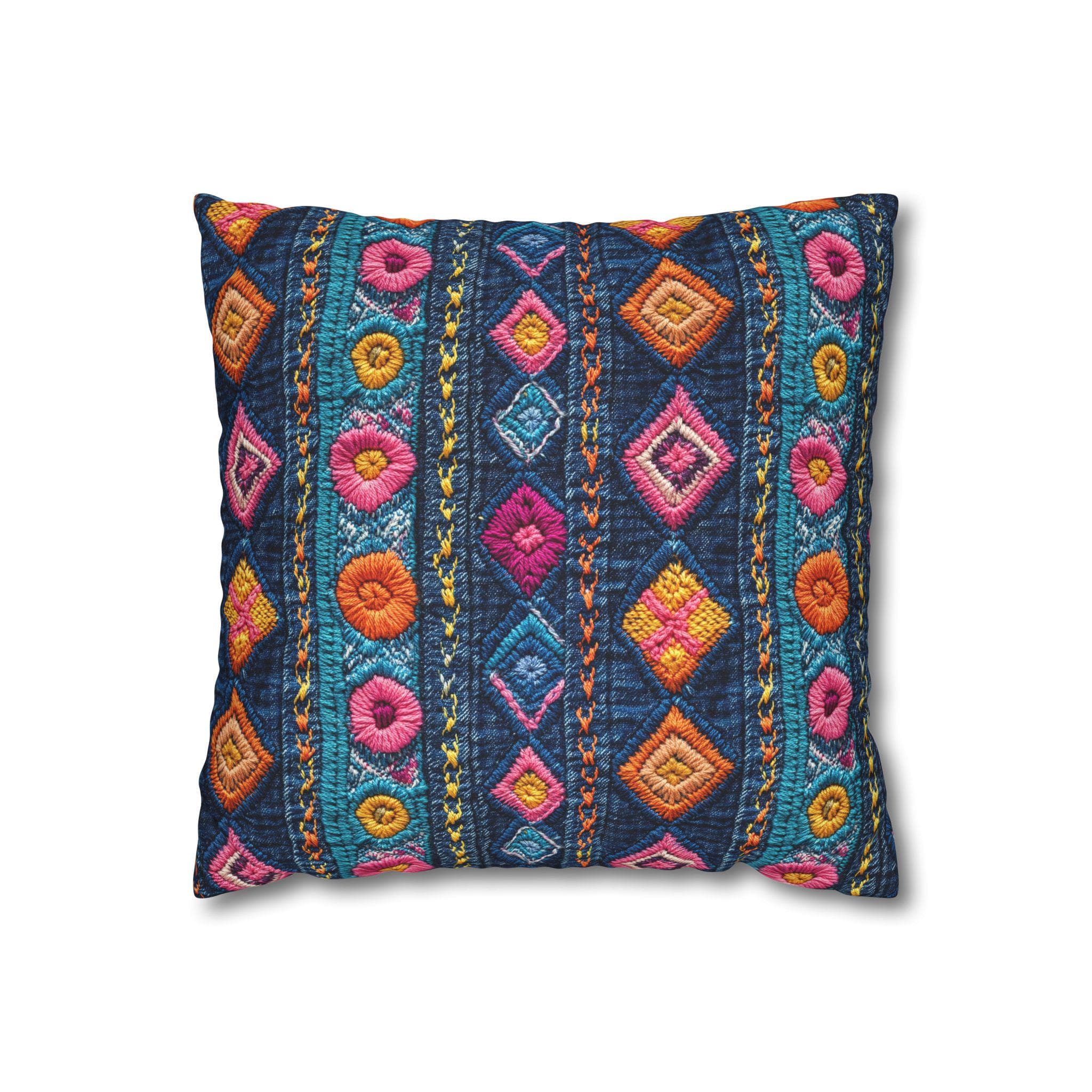 Boho Embroidered Diamond Pattern Pillowcase Square Cushion Cover - image 5