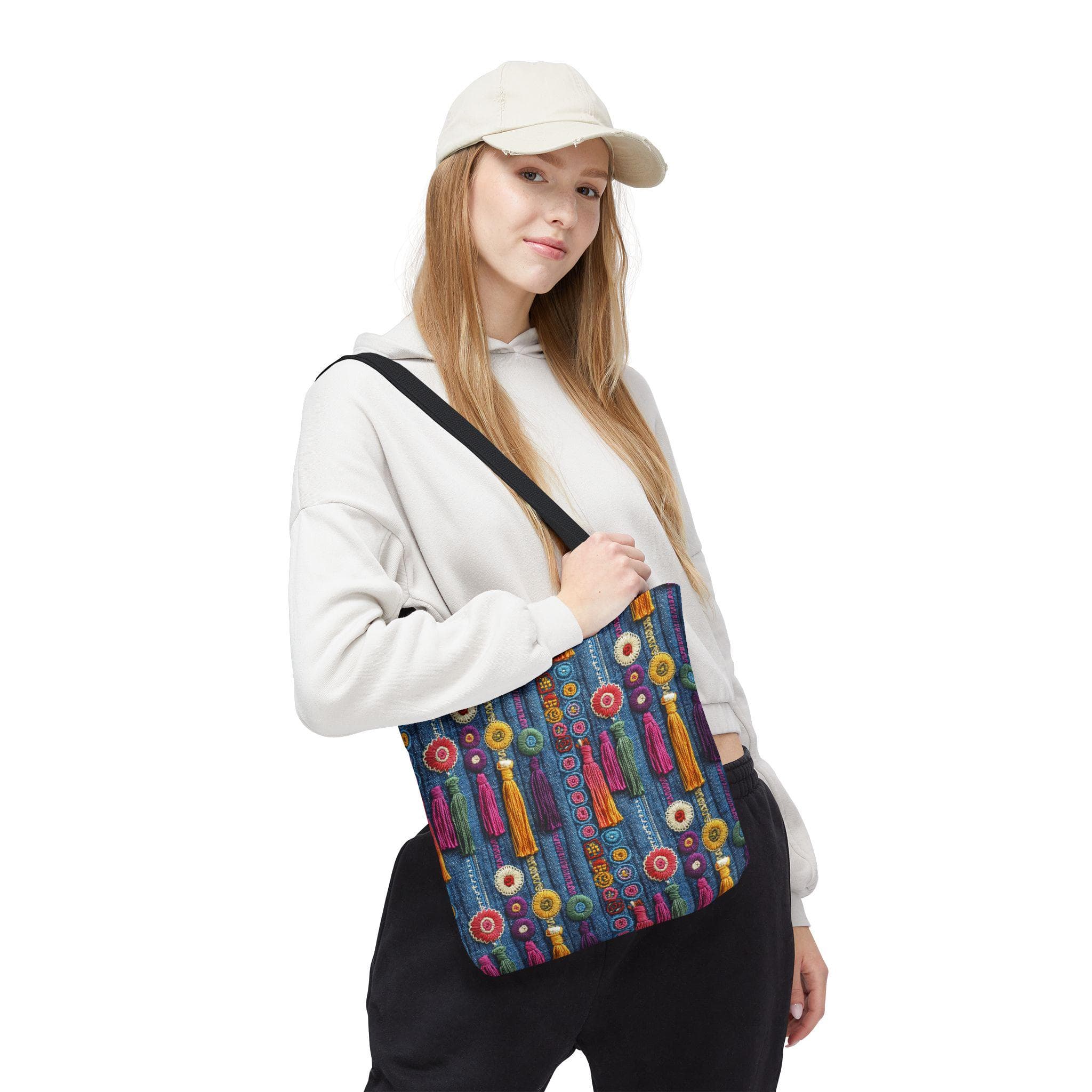 Boho Design colorful jeans print tassel tote bag - image 4
