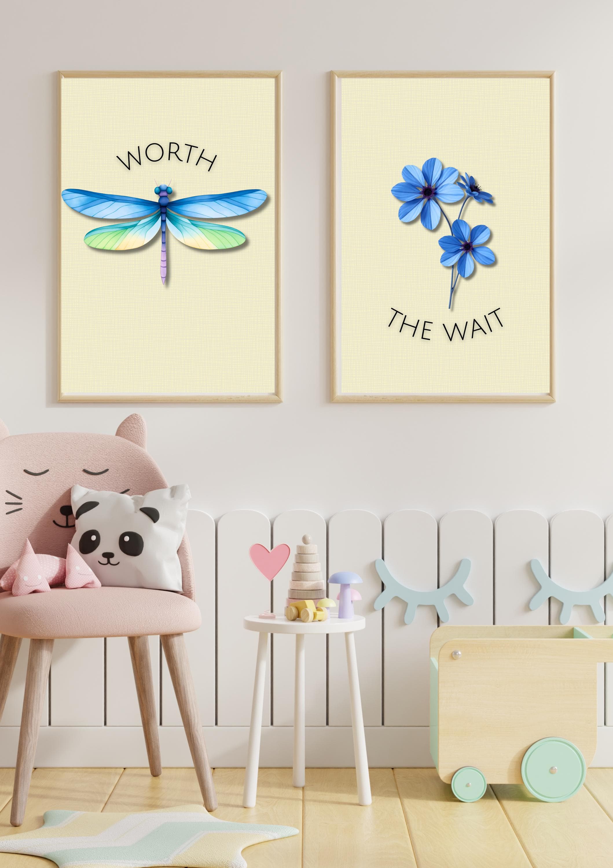 Worth The Wait Nursery Wall Art Set | Modern Botanical & Dragonfly Printable | Gender Neutral Kids Room Decor | Instant Download PDF - image 5