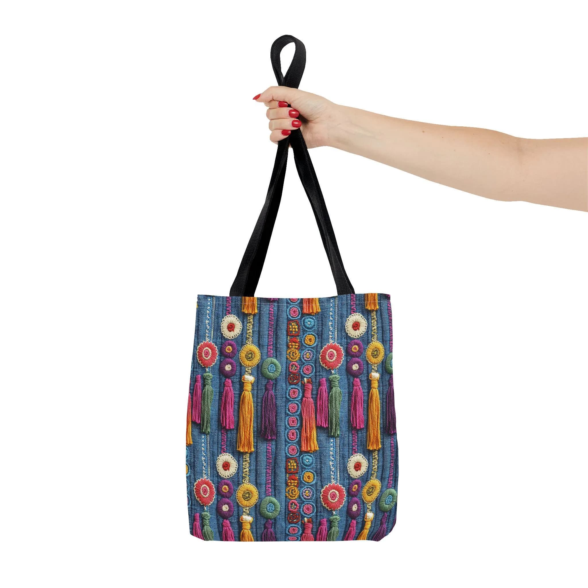 Boho Design colorful jeans print tassel tote bag - image 3