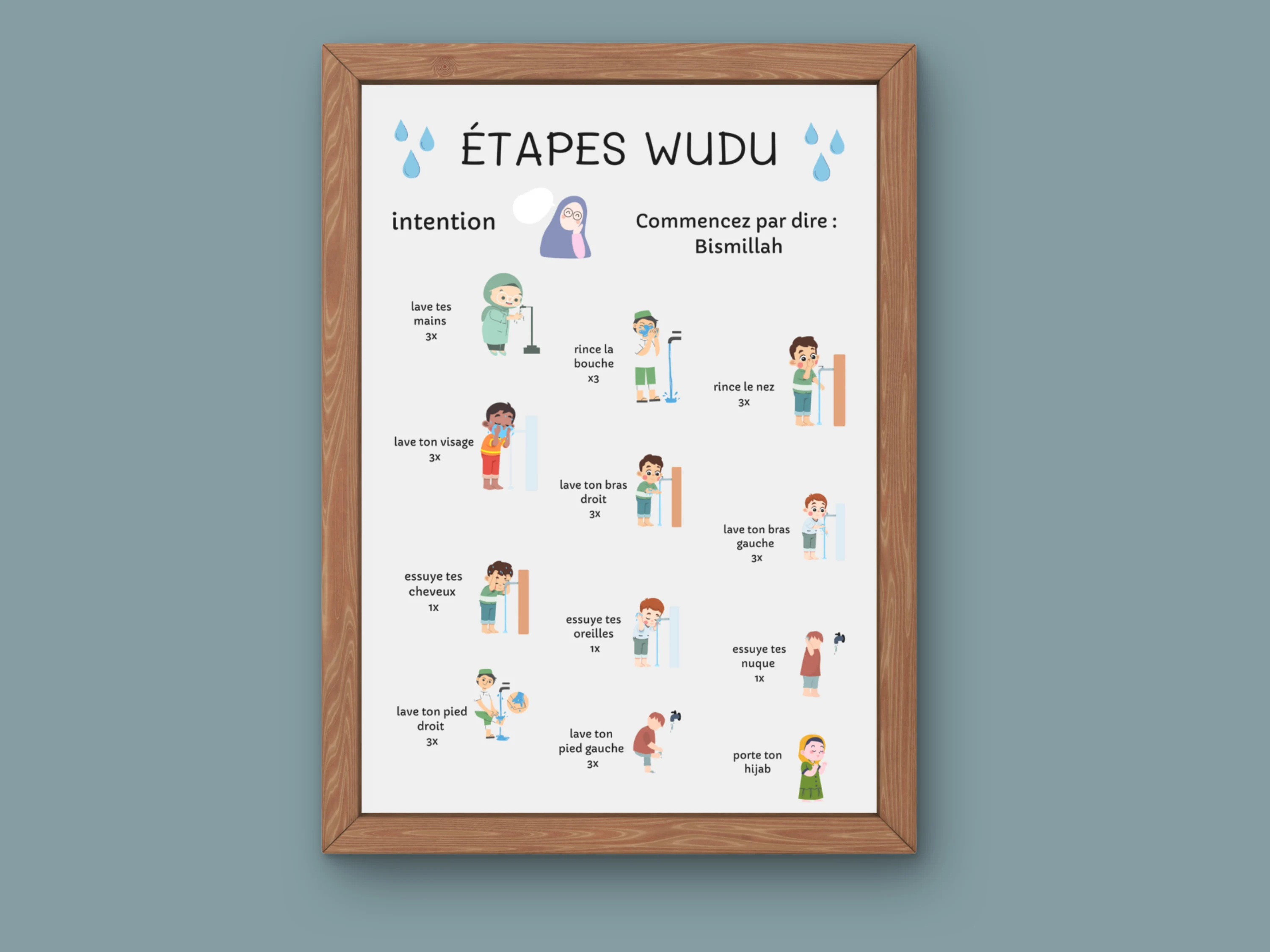 French Wudu Steps Printable Chart: Muslim Kids Ablution Guide (PDF) - image 2