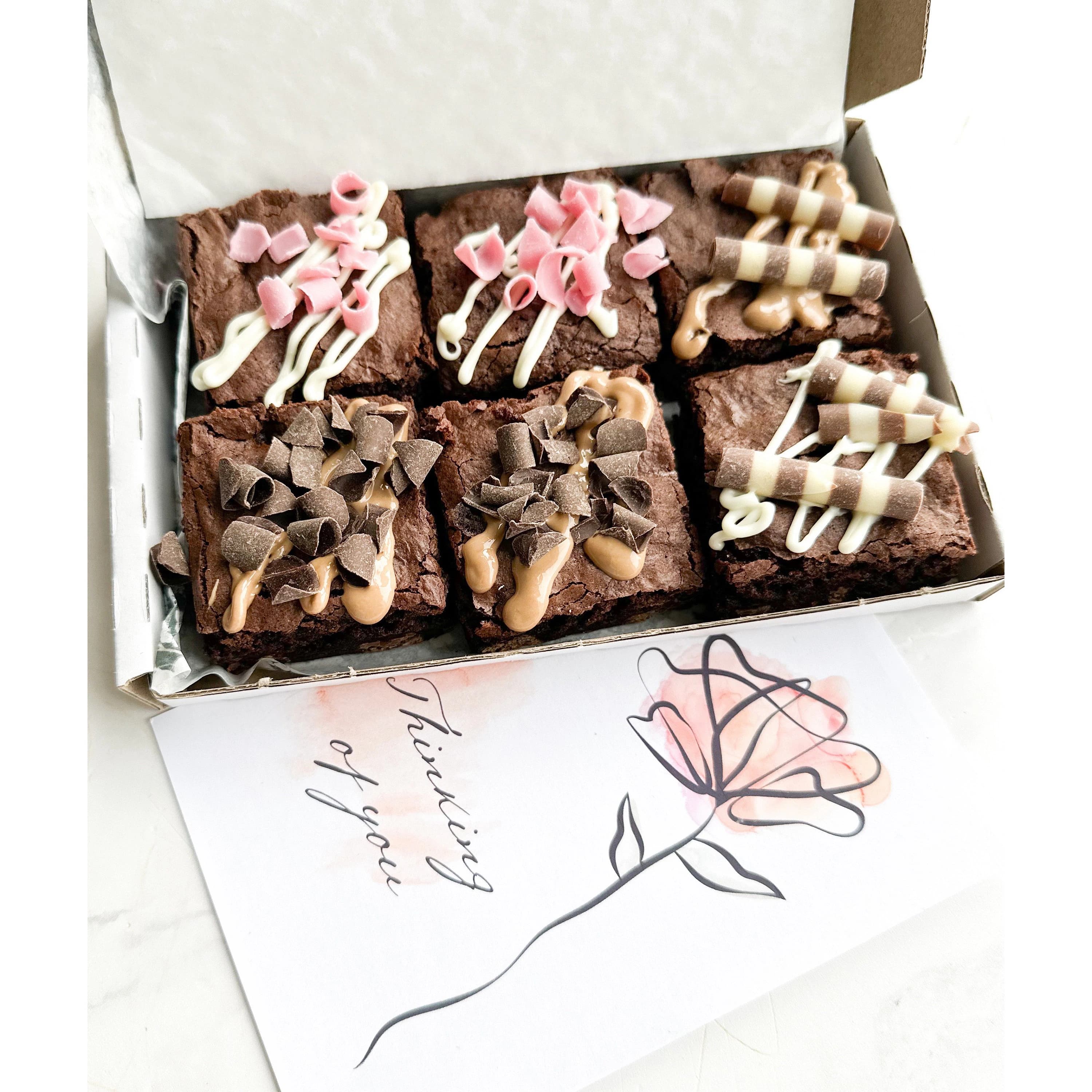 6 gluten free topping with strawberry, chocolate curls and chocolate shaving toppings with thinking of you card