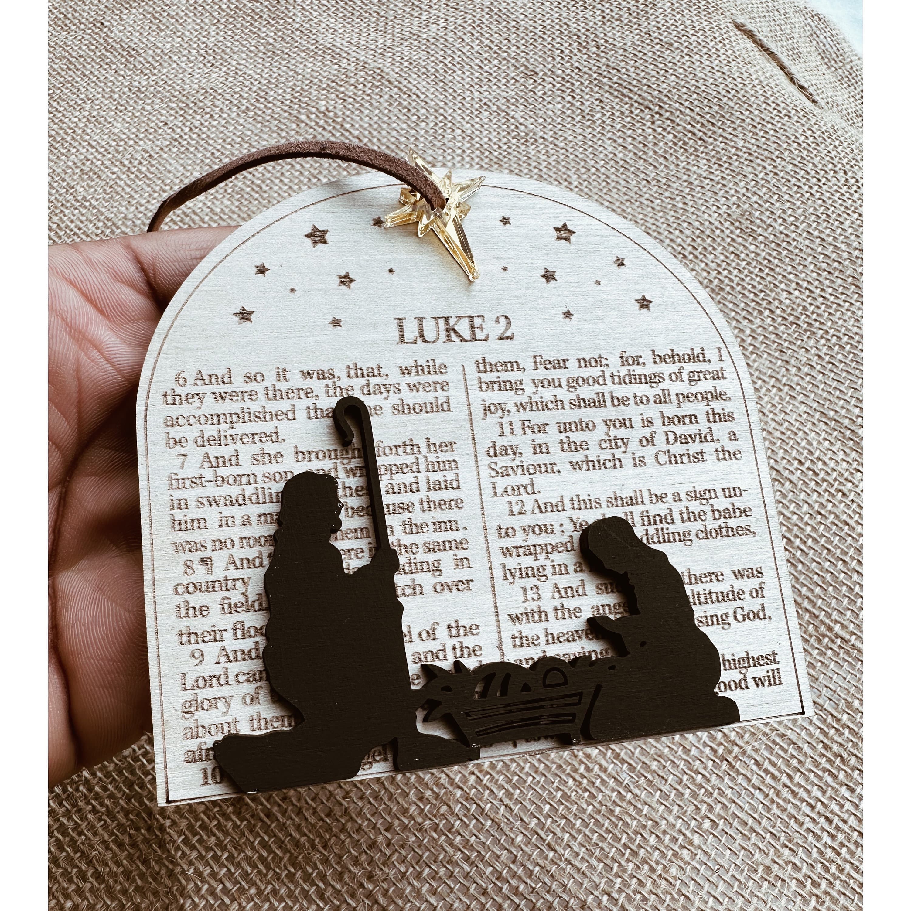 Luke 2 Nativity Ornament, Engraved Birch Wood Christmas Decor - image 3