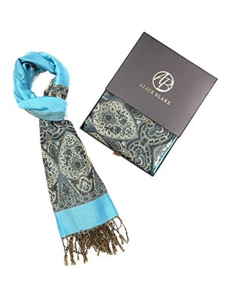 Turquoise Blue Paisley Pashmina Scarf | Wrap | Shawl | Festival | African Head | Prayer | Gypsy | Bridal | Royal Blue | Mens | Alice Blake