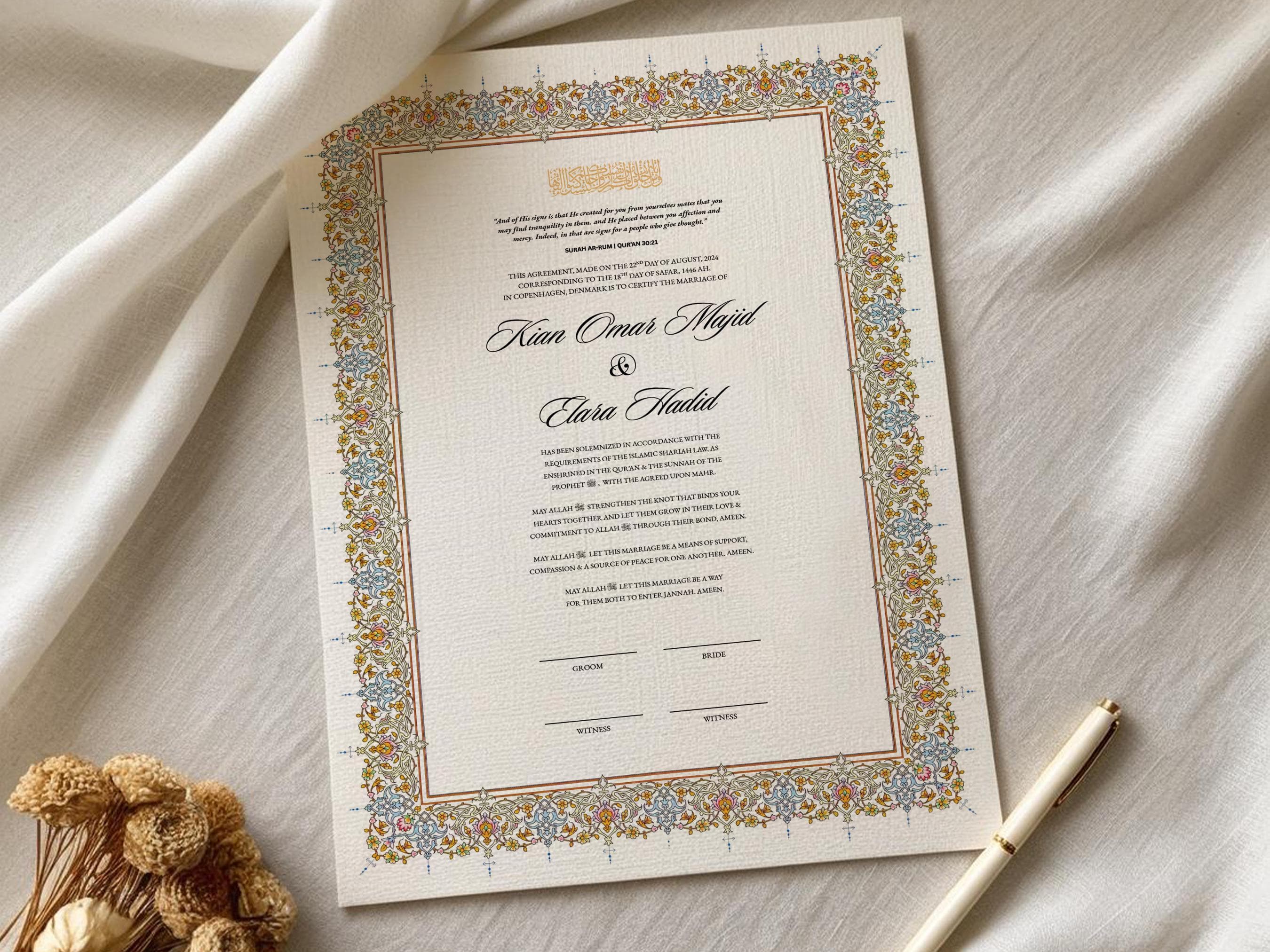 Personalized Nikkah Certificate: Islamic Wedding Contract, Muslim Marriage Sign - image 5