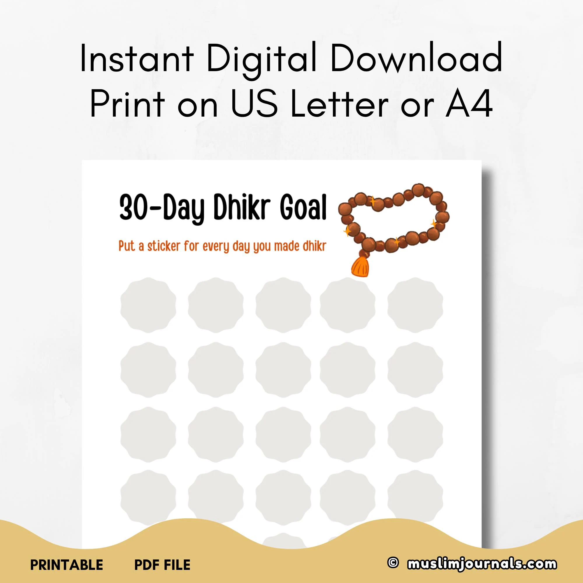 30-Day Dhikr Motivation Sticker Chart for Adult, Teens, Kids (PDF Printable) - image 2